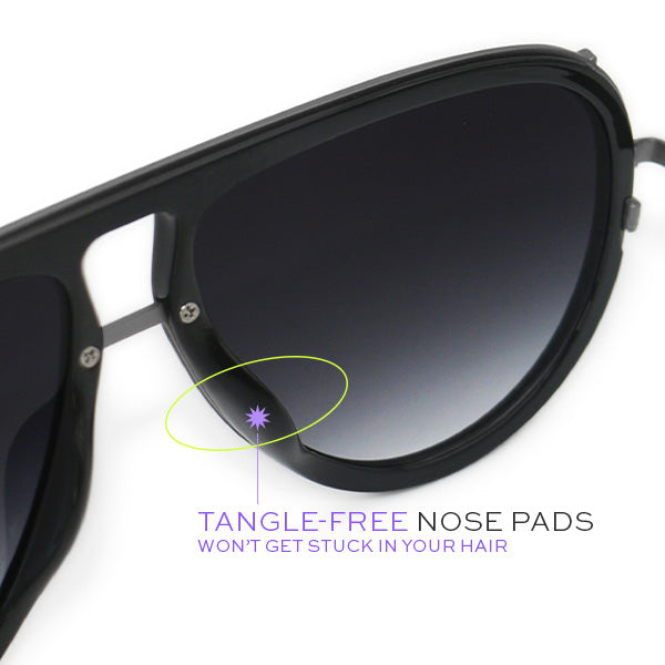 Ivy Luxe Black Tangle-Free Round Aviator Sunglasses for Women - UV Protection, Lightweight & Stylish for Driving, Beach, and Outdoor Activities