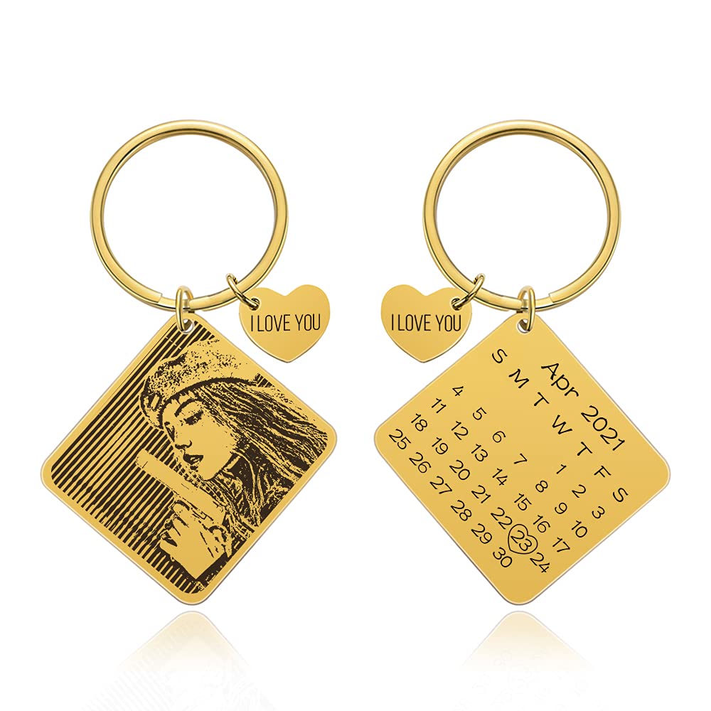 Jindorla Custom Photo Keychain - Personalized Anniversary Calendar Gift for Couples, Dad, Mom | Perfect for Valentine's Day, Wedding, Birthday & Romantic Gifts