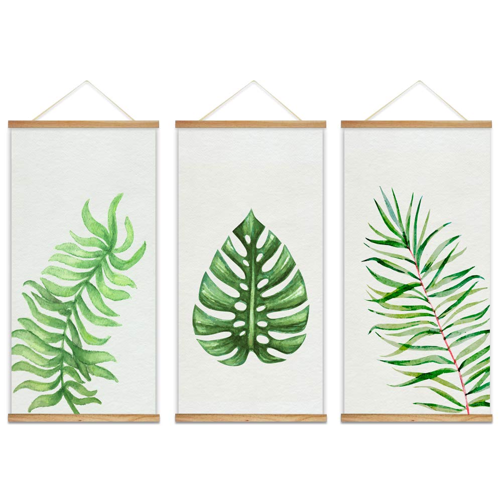 Wall26 Framed Green Plants Wall Art - 3 Panel Canvas Prints 18x36 Inches, Ready to Hang Home Decor for Living Room, Bedroom & Office