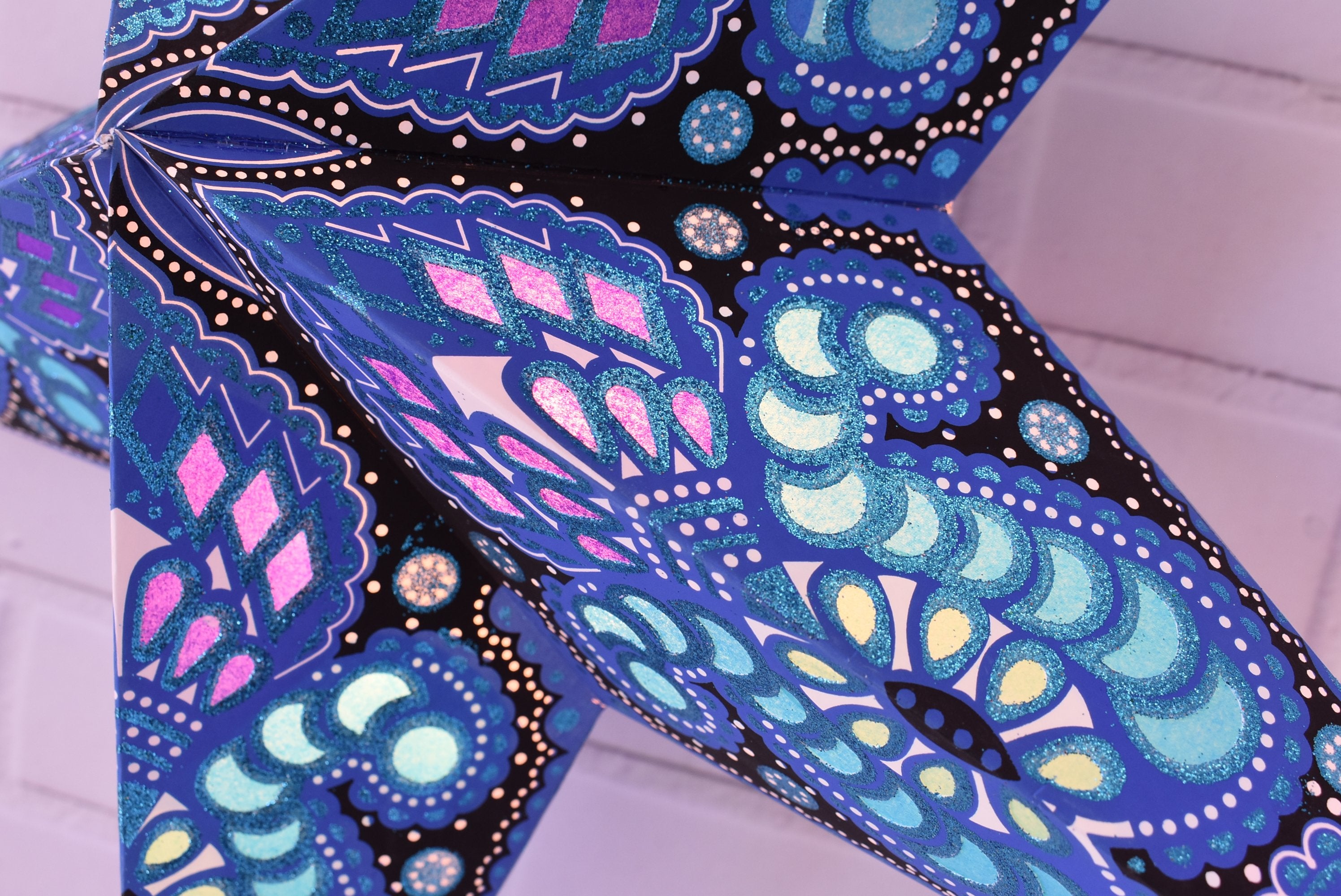 24 Blue Peacock Glitter Paper Star Lanterns - Hanging Wedding & Party Decorations for Indoor/Outdoor Events, Baby Showers, Christmas & Home Decor