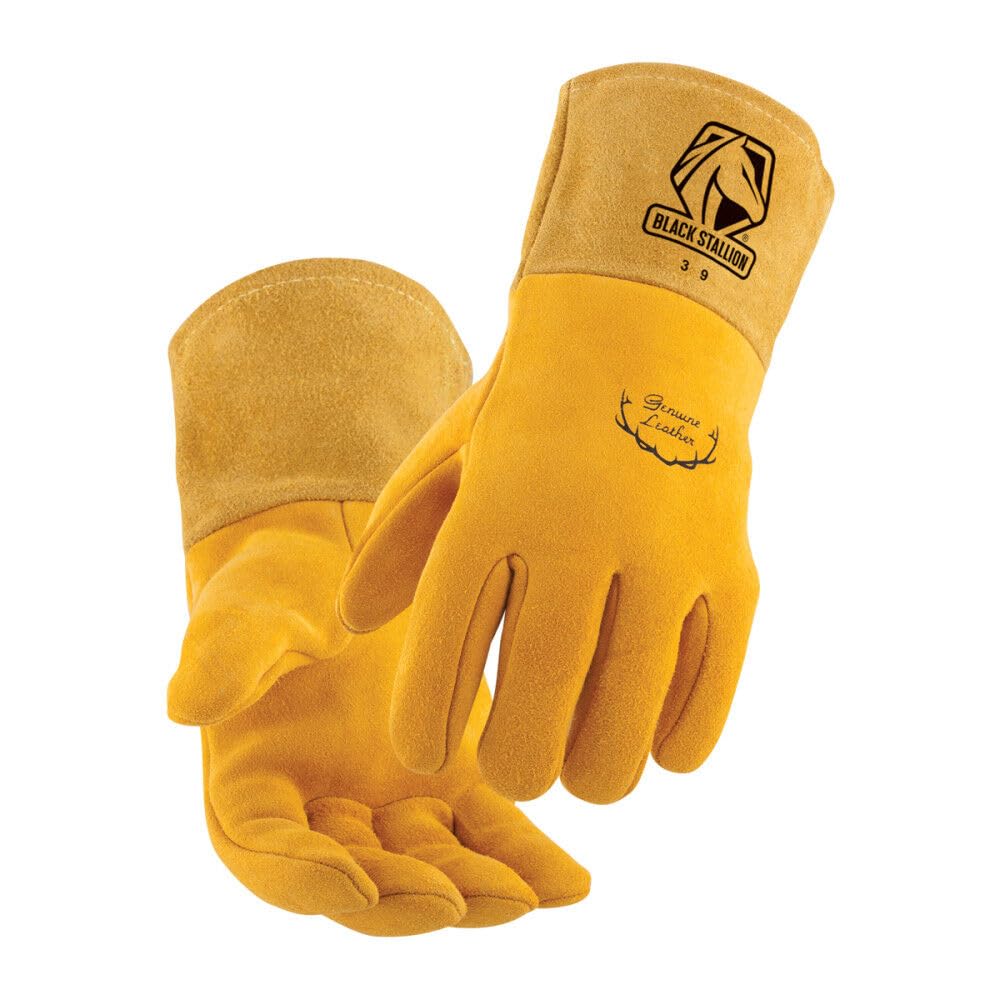 Black Stallion Mighty MIG 39 Expert Premium Grain Deerskin Lined Welding Gloves - Unisex Small for Precision Welding & Metalwork