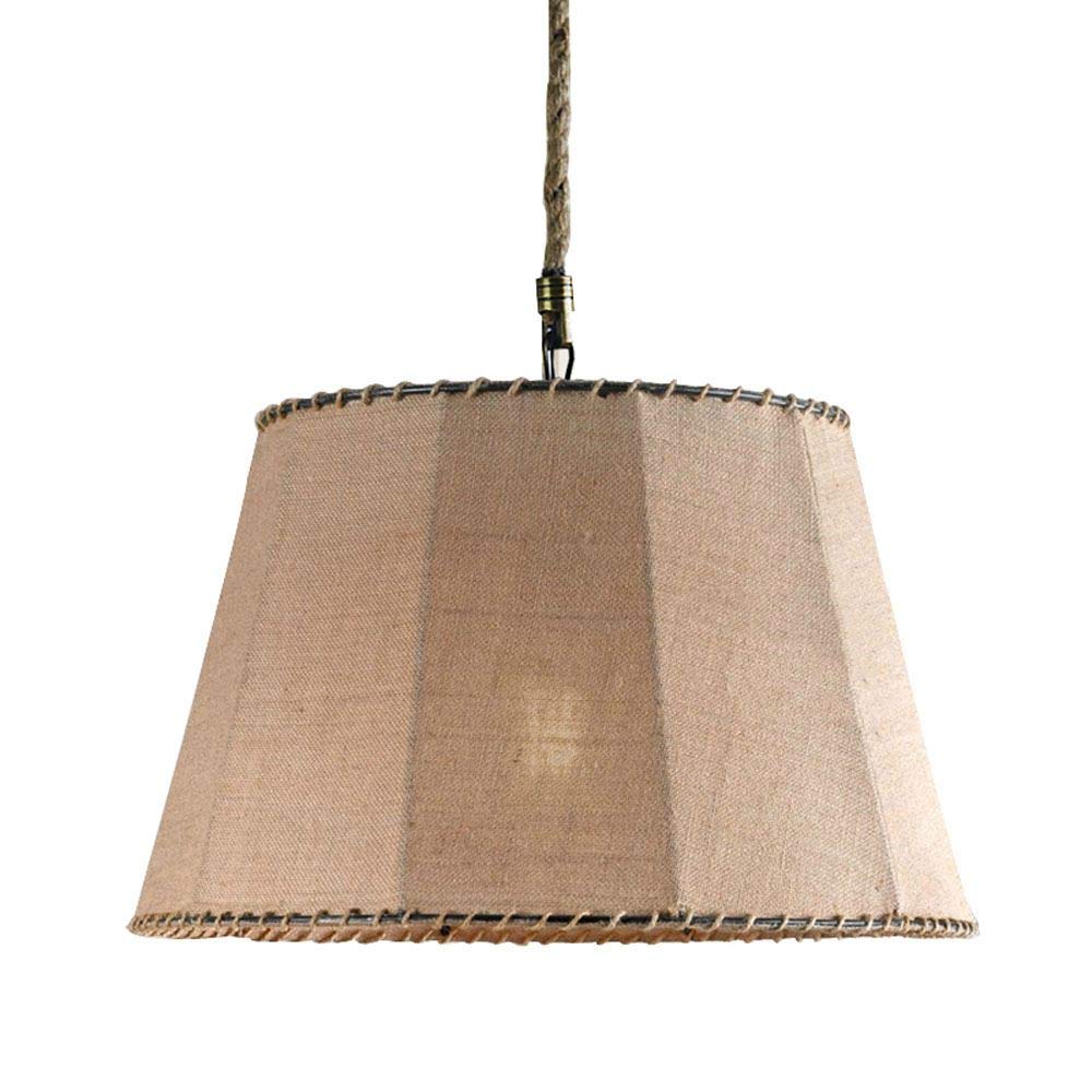 Industrial Linen Bucket Shade Ceiling Pendant Light - Nordic Hemp Rope Chandelier for Dining Room, Kitchen & Restaurant | Rustic Farmhouse Lighting Fixture for Modern & Vintage Decor