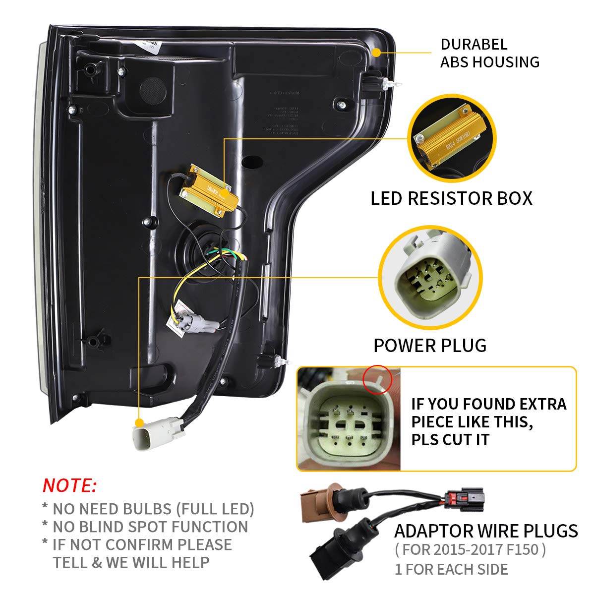 VLAND LED Tail Lights for Ford F150 Pickup 2015-2020 - Smoked Lens with Red Turn Signals - Direct Replacement for Halogen Factory Lights (Not Compatible with XLT/Lariat, BLIND Model & Factory LED Version) - Perfect for Night Driving & Enhanced Vehicle Style