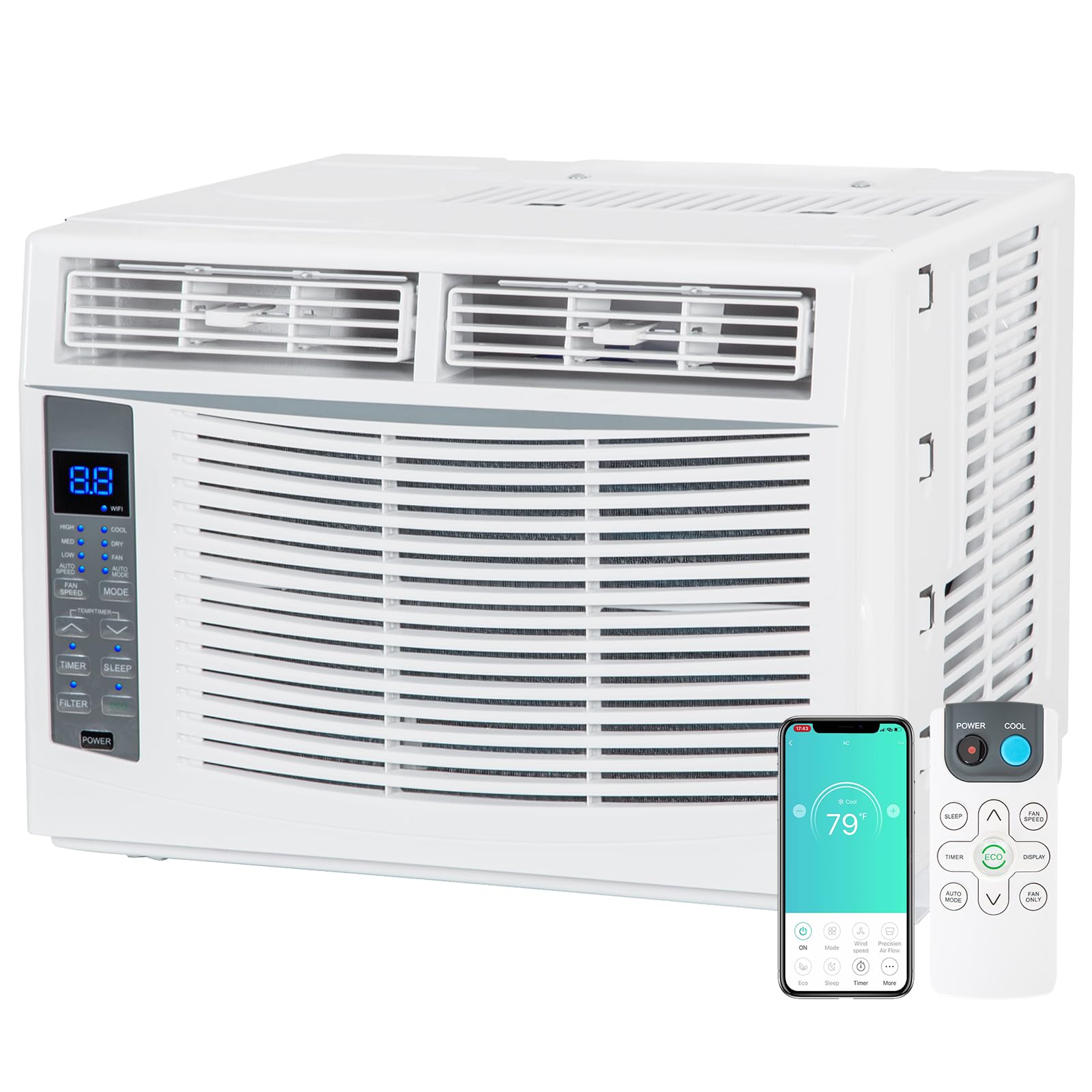 6000 BTU Smart WiFi Window Air Conditioner with Remote Control - Energy Efficient, Easy Installation Kit - Cools Rooms Up to 250 Sq.Ft - Perfect for Bedrooms, Small Offices & Apartments