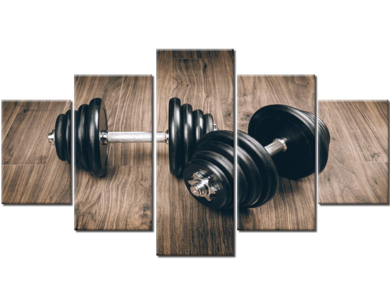 5-Panel Dumbbell Fitness Canvas Wall Art - Modern Gym & Sports Decor for Living Room - Framed Giclee Gallery Wrapped Ready to Hang (60''W x 32''H) - Perfect for Home Gym, Office & Workout Room Decor