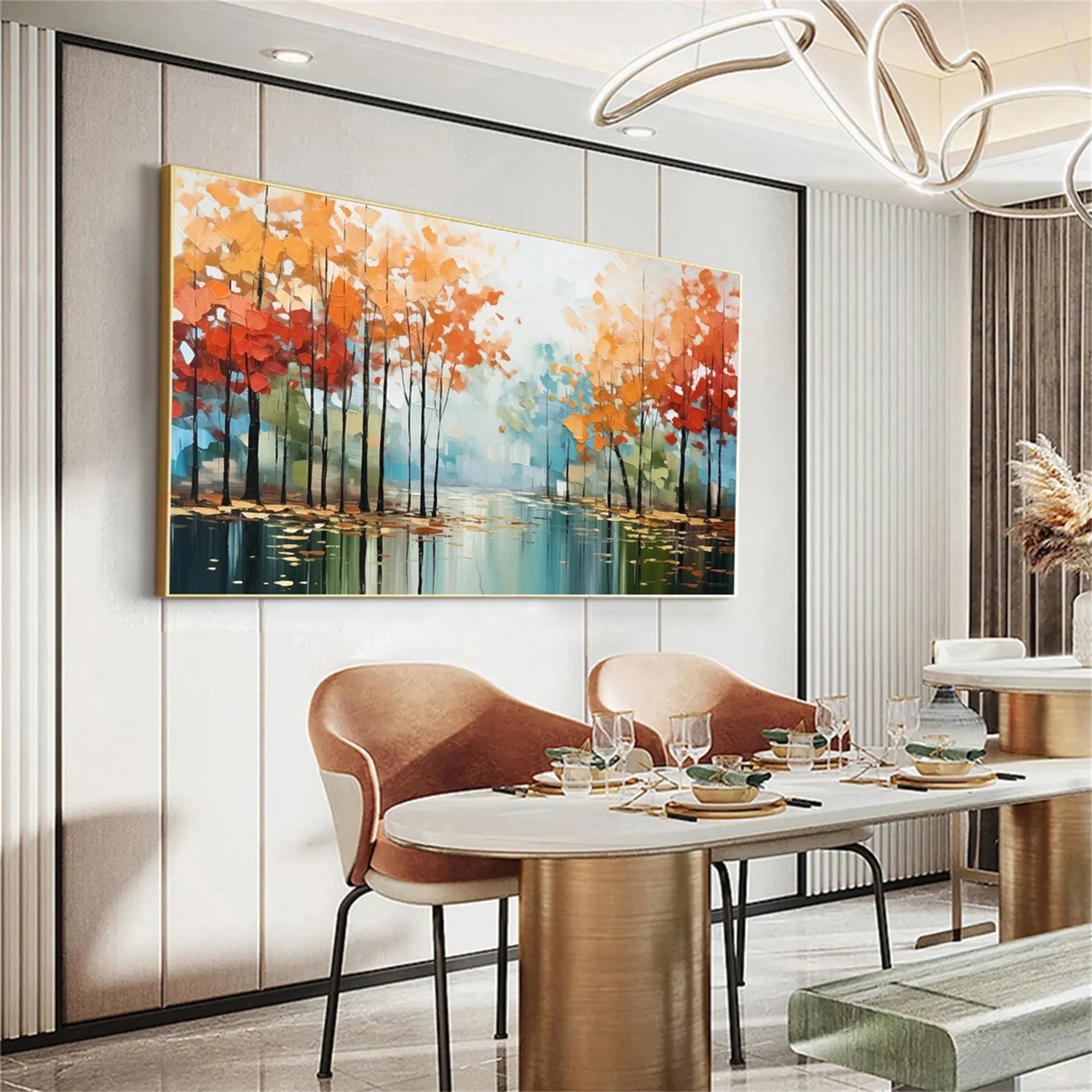 Beautiful Flower and Tree Painting #FT053 - Handmade Canvas Art for Home Decor, Living Room, Bedroom & Office Wall