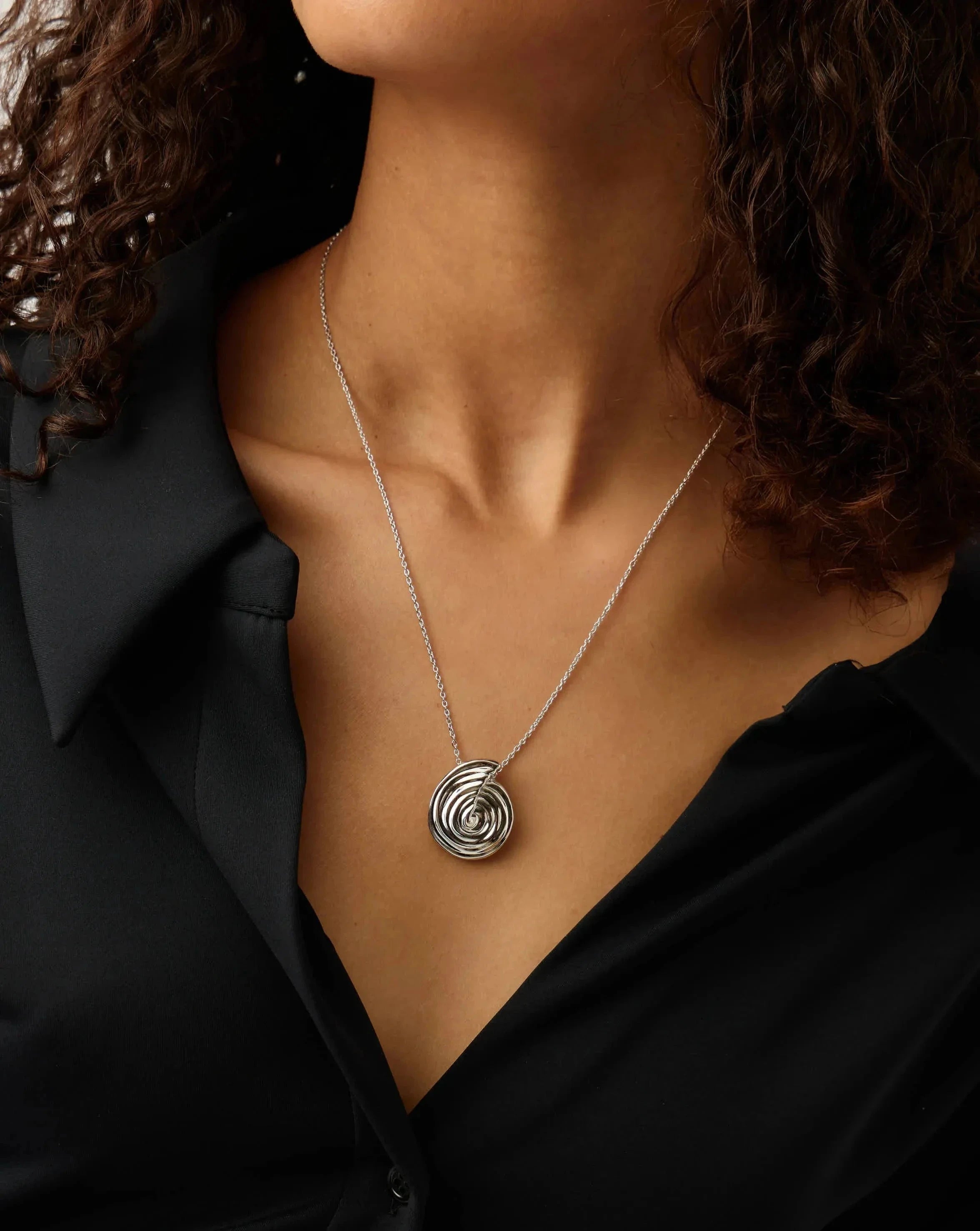 Elegant Spiral Large Pendant Necklace - Silver Plated Women's Jewelry for Party, Wedding & Evening Events