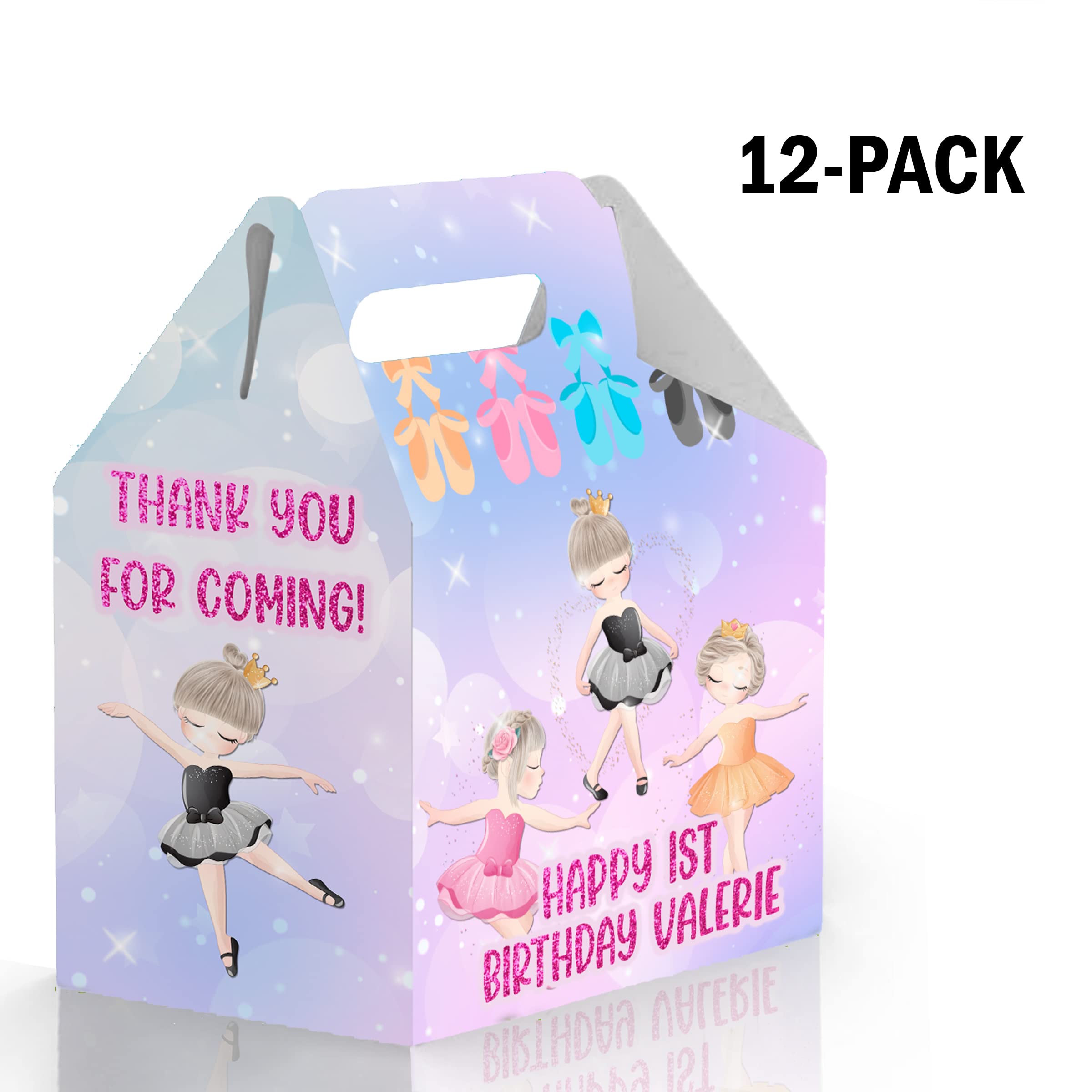12 Pack Ballerina Themed Birthday Candy Gable Boxes - 4.4x4.5 Inch Party Favors for Birthdays, Baby Showers & Wedding Celebrations