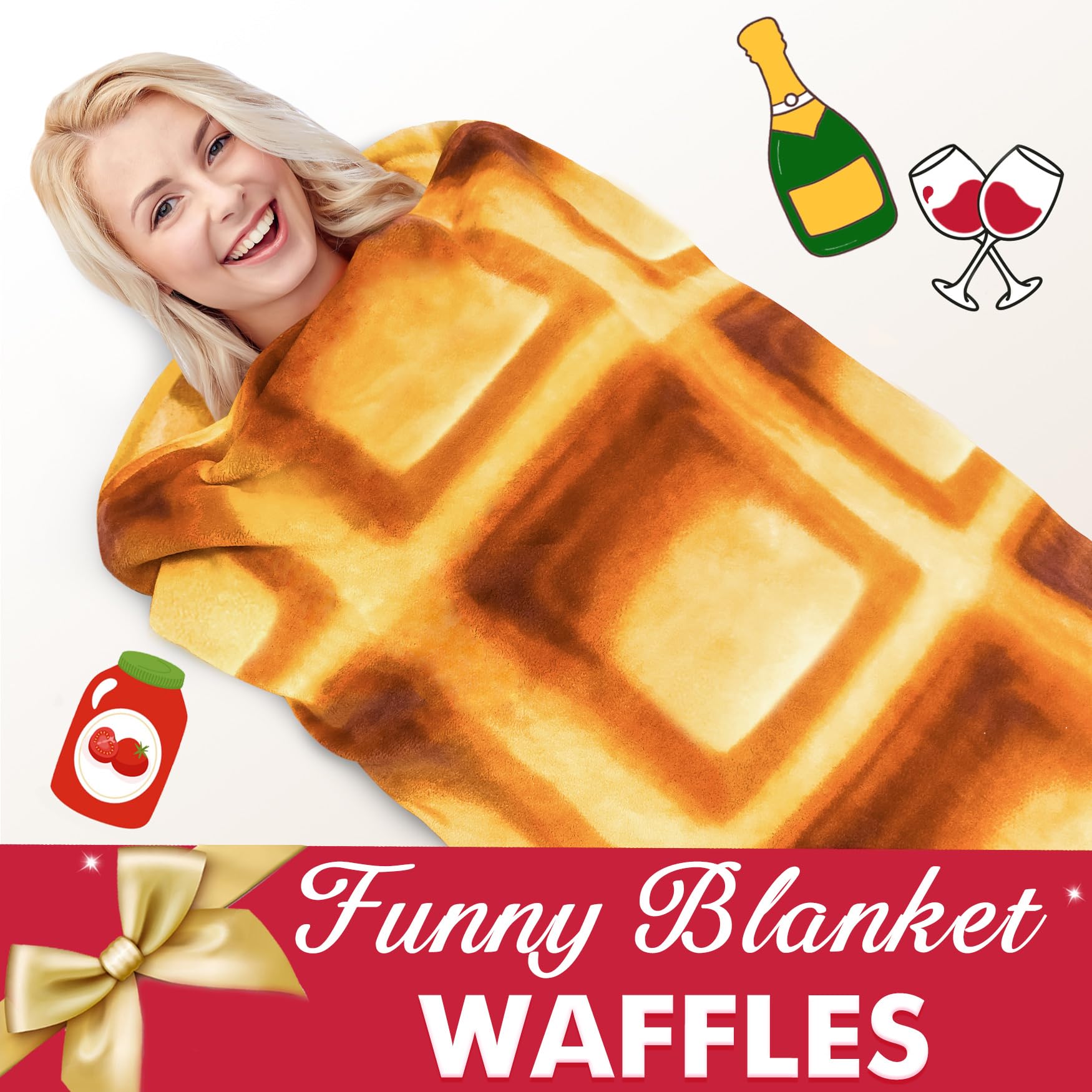 Jorbest Waffles Blanket - Soft 285 GSM Flannel Throw for Adults, Kids & Babies - Double Sided Food Themed Blanket in Brown (60 inches) - Perfect Birthday Gift for Women, Men & Teens - Great for Cozy Movie Nights, Picnics & Home Decor