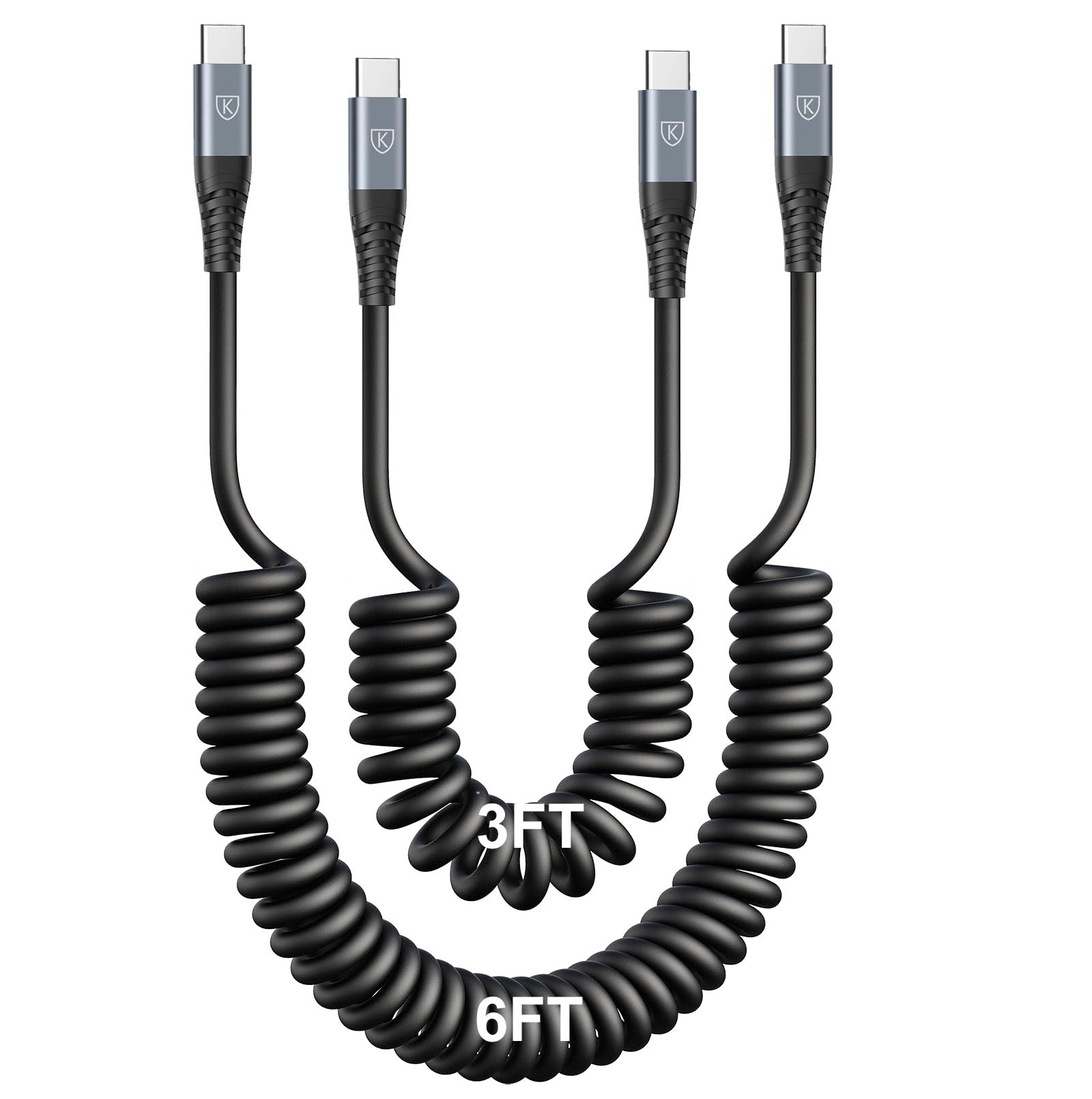2-Pack USB C to USB C Fast Charging Cable [3FT + 6FT] - Coiled Type C Charger Cord for iPhone 16/15 Series, MacBook Pro 2020, Samsung Galaxy S23 - Perfect for Car, Home & Office Charging