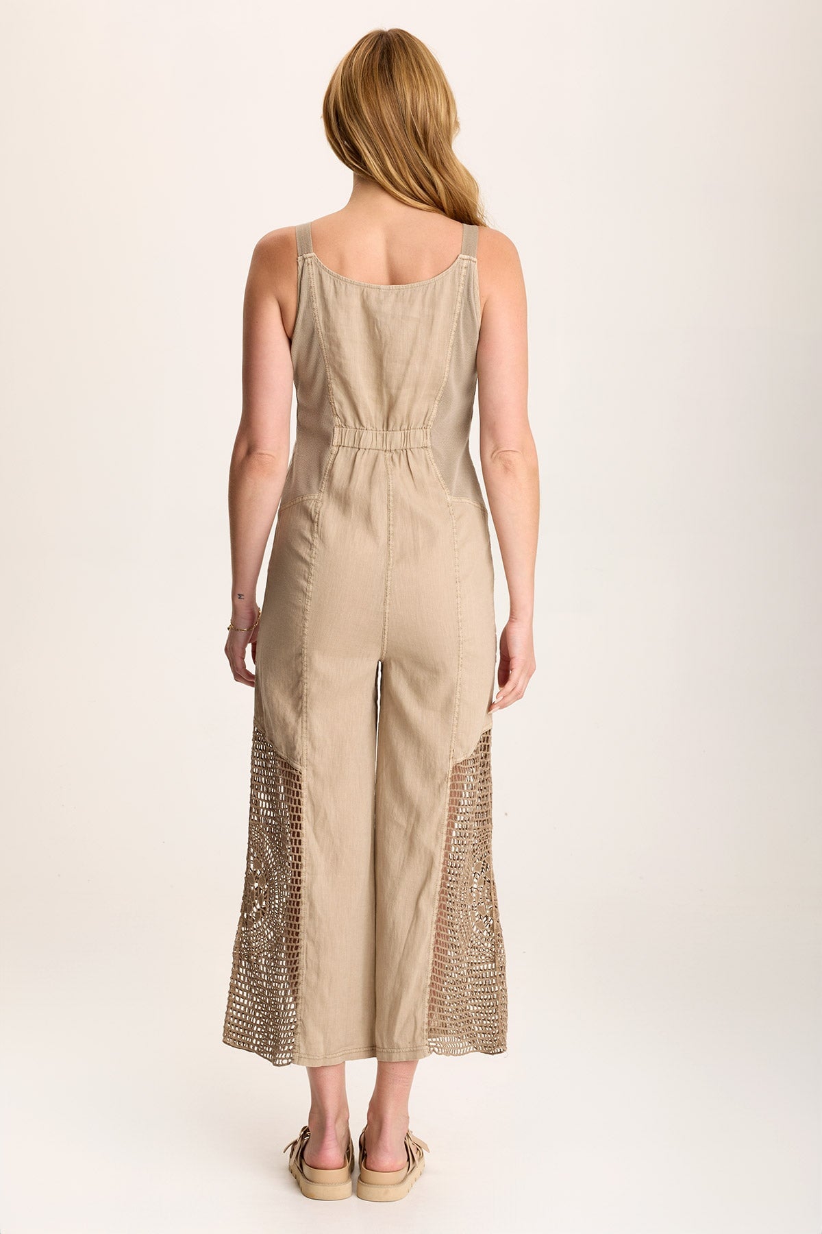 Anamita Women's Linen Crochet Jumpsuit - Boho Chic Summer Romper with Floral Embroidery | Perfect for Beach Vacations, Music Festivals & Casual Outings