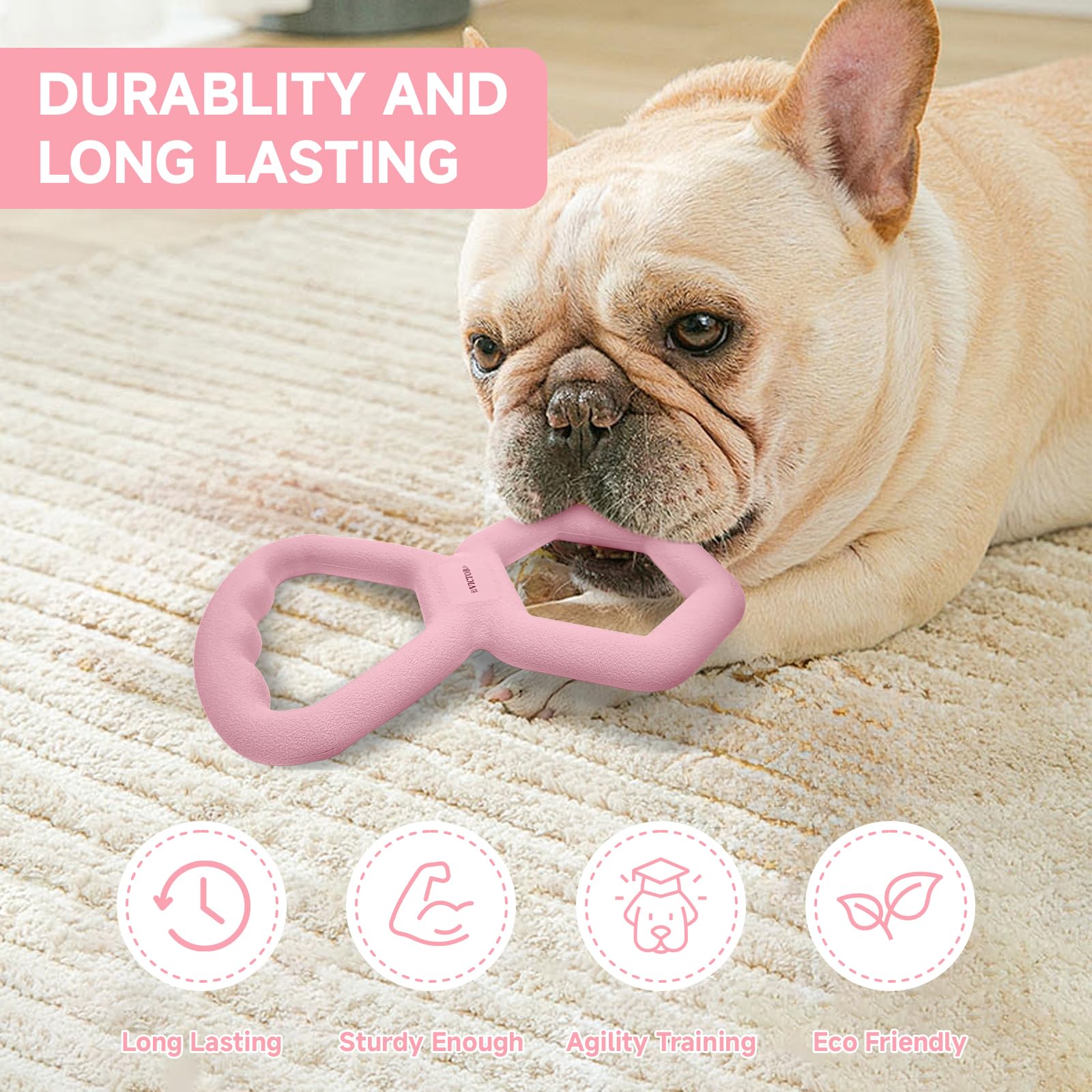 Durable Tug of War Dog Toy - Interactive Double Ring Pull Chew Toy for All Breeds - Tough Rubber Dog Supplies for Aggressive Chewers - Pink - Perfect for Playtime, Training & Bonding with Your Pet