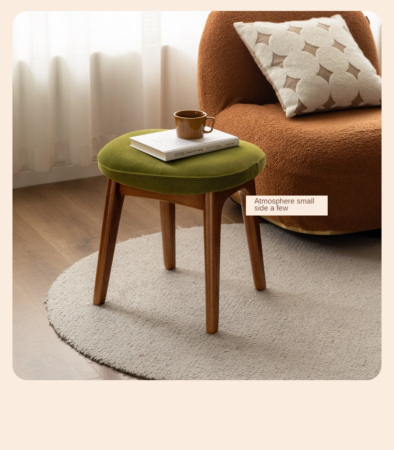 Premium Oak & Cherry Solid Wood Makeup Stool - Soft Cushioned Vanity Seat for Dressing Table, Bedroom, and Salon Use