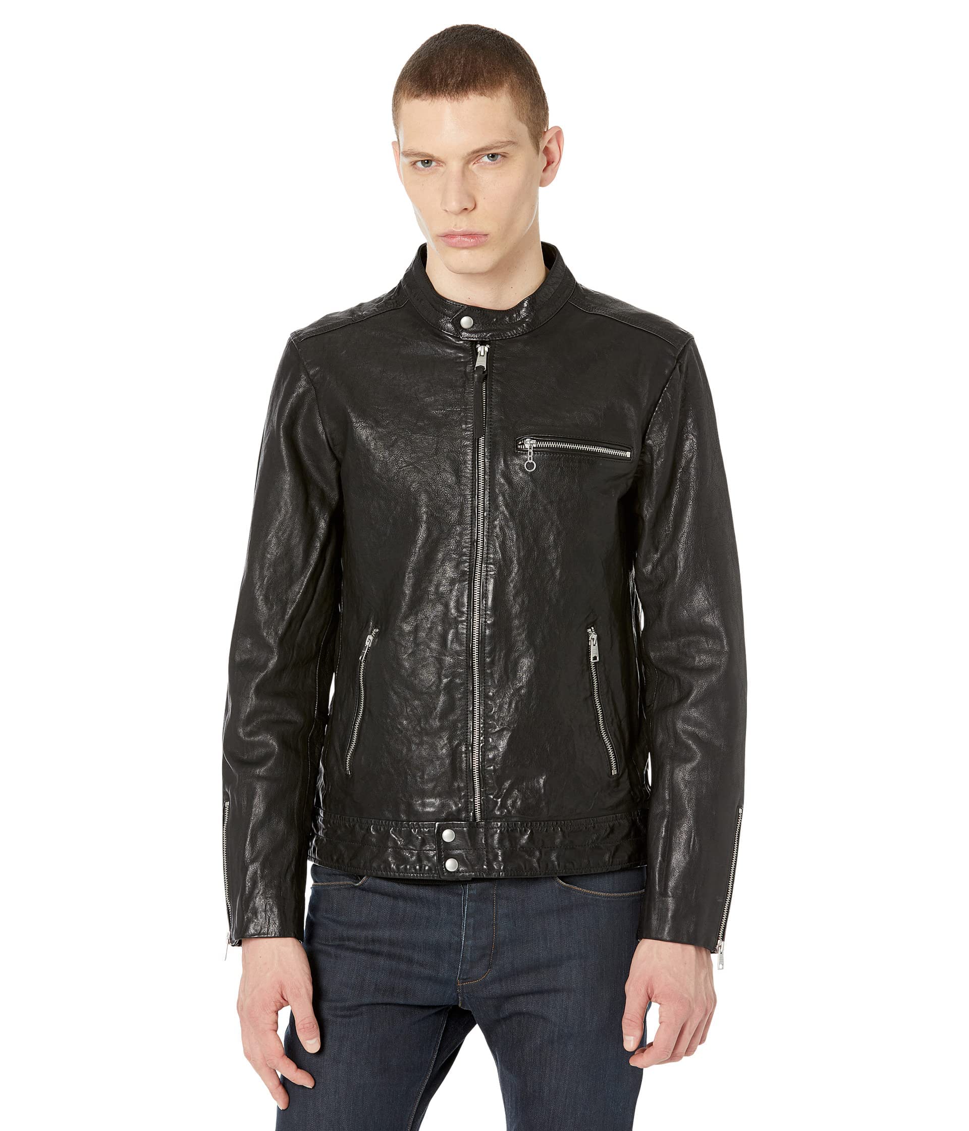 AllSaints Reo Jacket for Men & Women | Stylish Leather Biker Jacket with Quilted Detail - Perfect for Motorcycle Rides, Night Out & Casual Wear
