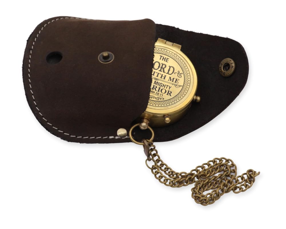 YVCrafts Solid Brass Compass with Genuine Leather Case - Premium Gift for Men, Women, Kids & Loved Ones - Perfect for Christmas, Birthday, Graduation - Ideal for Outdoor Adventures, Hiking & Travel