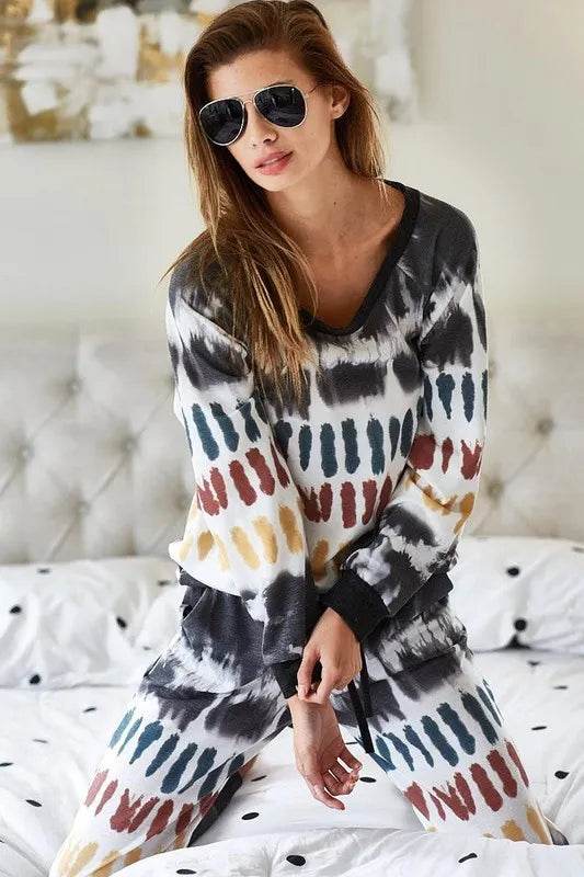 BiBi Tie Dye Print French Terry Top - Trendy Women's Casual Short Sleeve T-Shirt for Summer Outfits, Beach Wear & Lounge