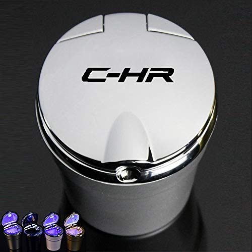 Premium Stainless Steel Car Ashtray with Lid & Blue LED Light - Universal Fit for Toyota C-HR, Prado, Prius & Most Cup Holders - Includes Removable Lighter (Silver) - Perfect for Road Trips, Commuting & Smoke-Free Car Maintenance