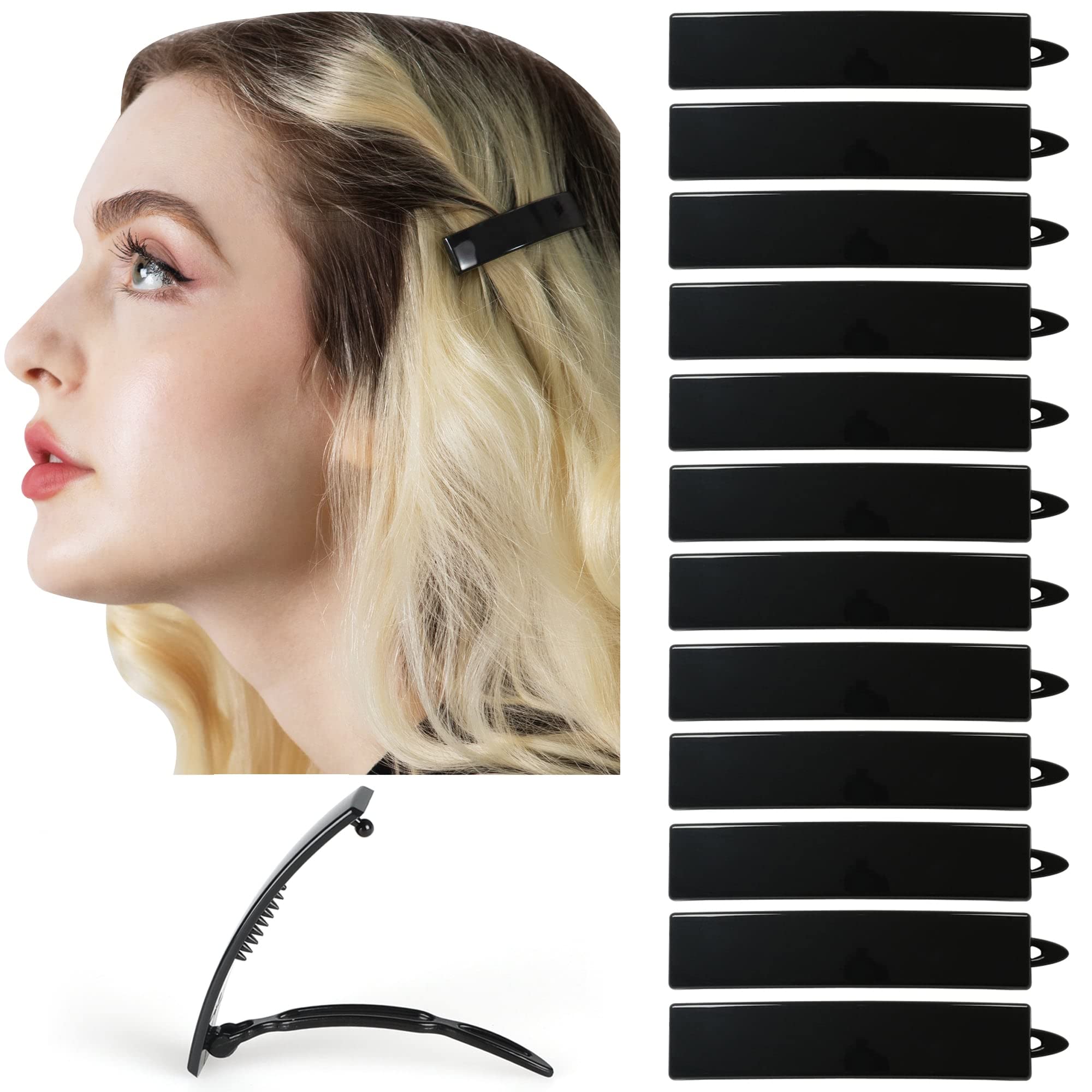 12pcs Hair Barrettes Set for Women and Girls - Non-Slip Grip Hair Clips for Thick, Thin & Fine Hair | BPA Free Handmade Snap Hairpins | Perfect for School, Work, Parties & Everyday Styling