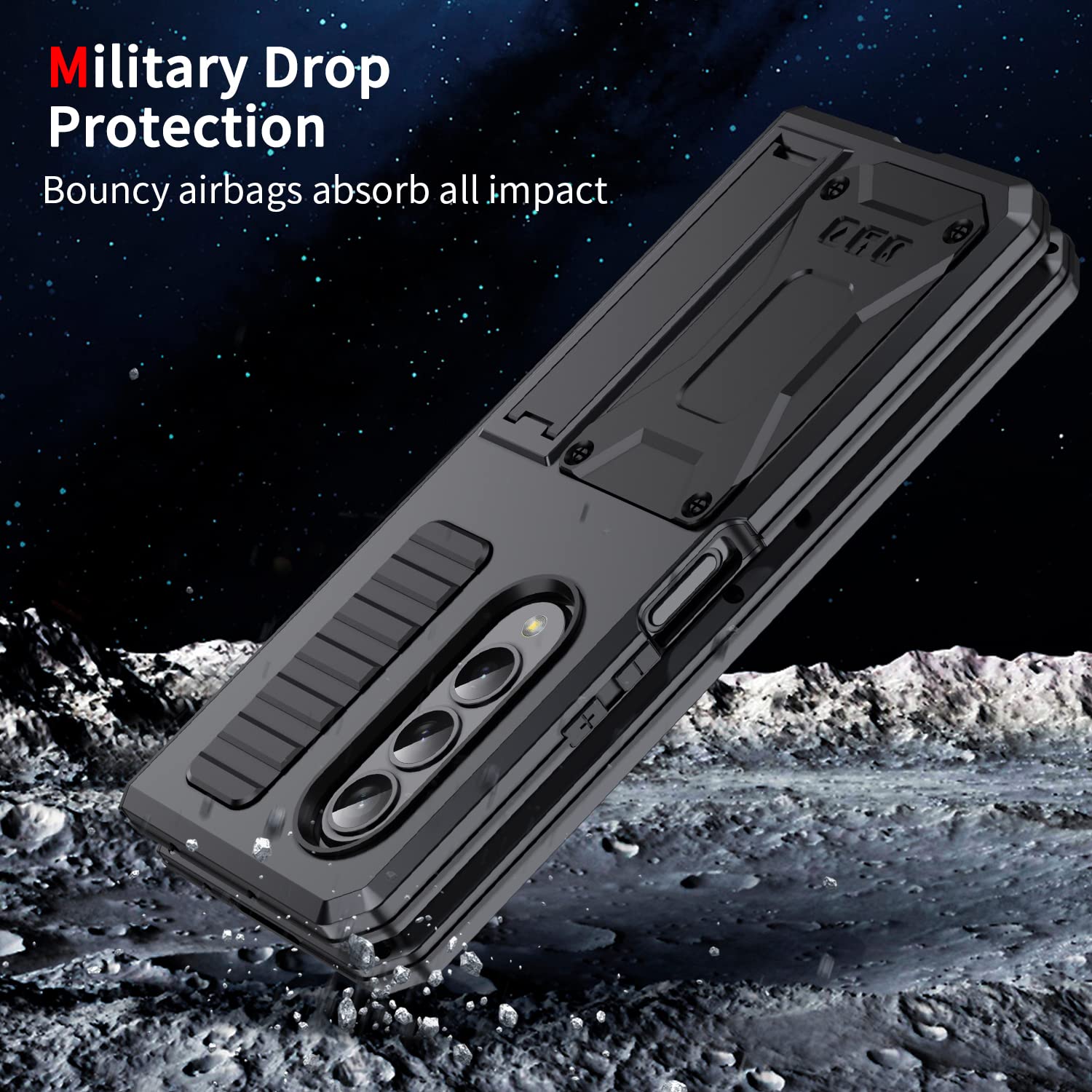 Samsung Galaxy Z Fold 4 Heavy Duty Rugged Case with Built-in Screen Protector & Kickstand - Military Grade Shockproof Full Body Protection Cover (Black) - Perfect for Outdoor Activities, Travel & Daily Use