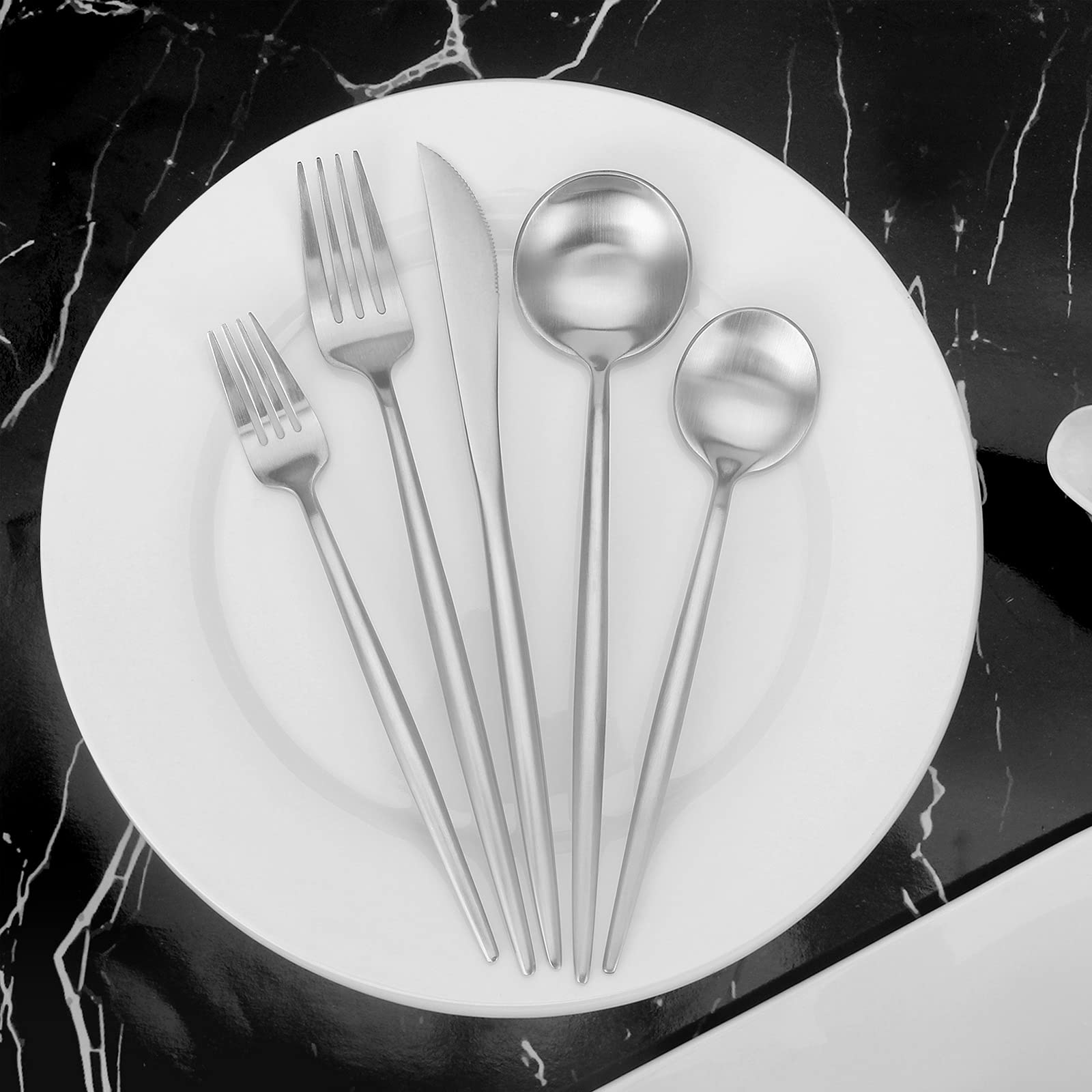 Vanys 20-Piece Matte Silverware Set - Stainless Steel Flatware Cutlery Set for 4 People with Knives, Spoons & Forks - Satin Finish Kitchen Utensils for Everyday Dining & Dinner Parties