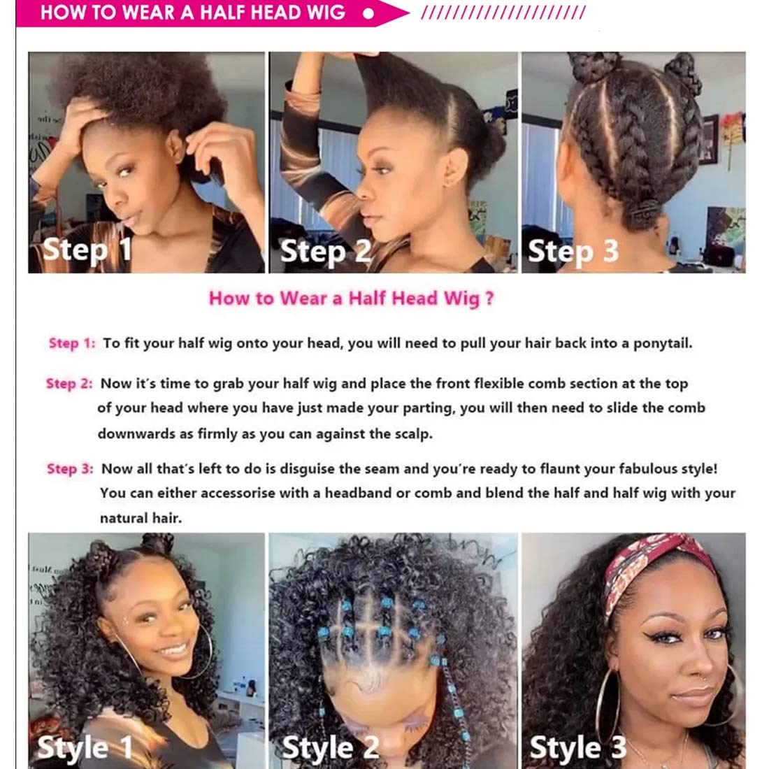 Beauty Forever 10A Grade Afro Kinky Curly Half Wigs for Women - 20 Inch Virgin Human Hair 3/4 Wig with 150% Density, Natural Color, Beginner Friendly Wear & Go Style | Perfect for Daily Wear, Cosplay, and Protective Hairstyles