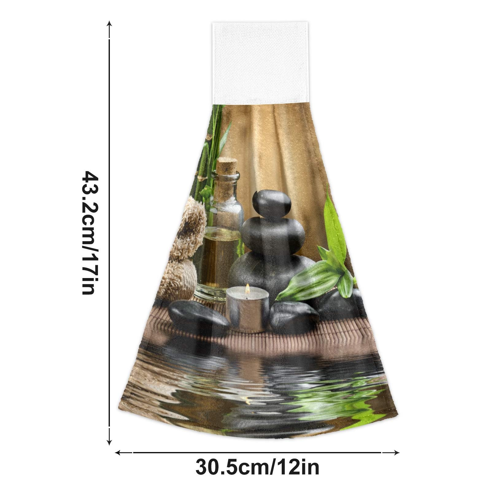 Blueangle Set of 2 Zen Basalt Stones Wood Hanging Tie Towels - Super Absorbent Soft Coral Velvet Dish Cloth for Kitchen & Bathroom - Perfect for Drying Hands, Wiping Dishes and Decorating Your Home