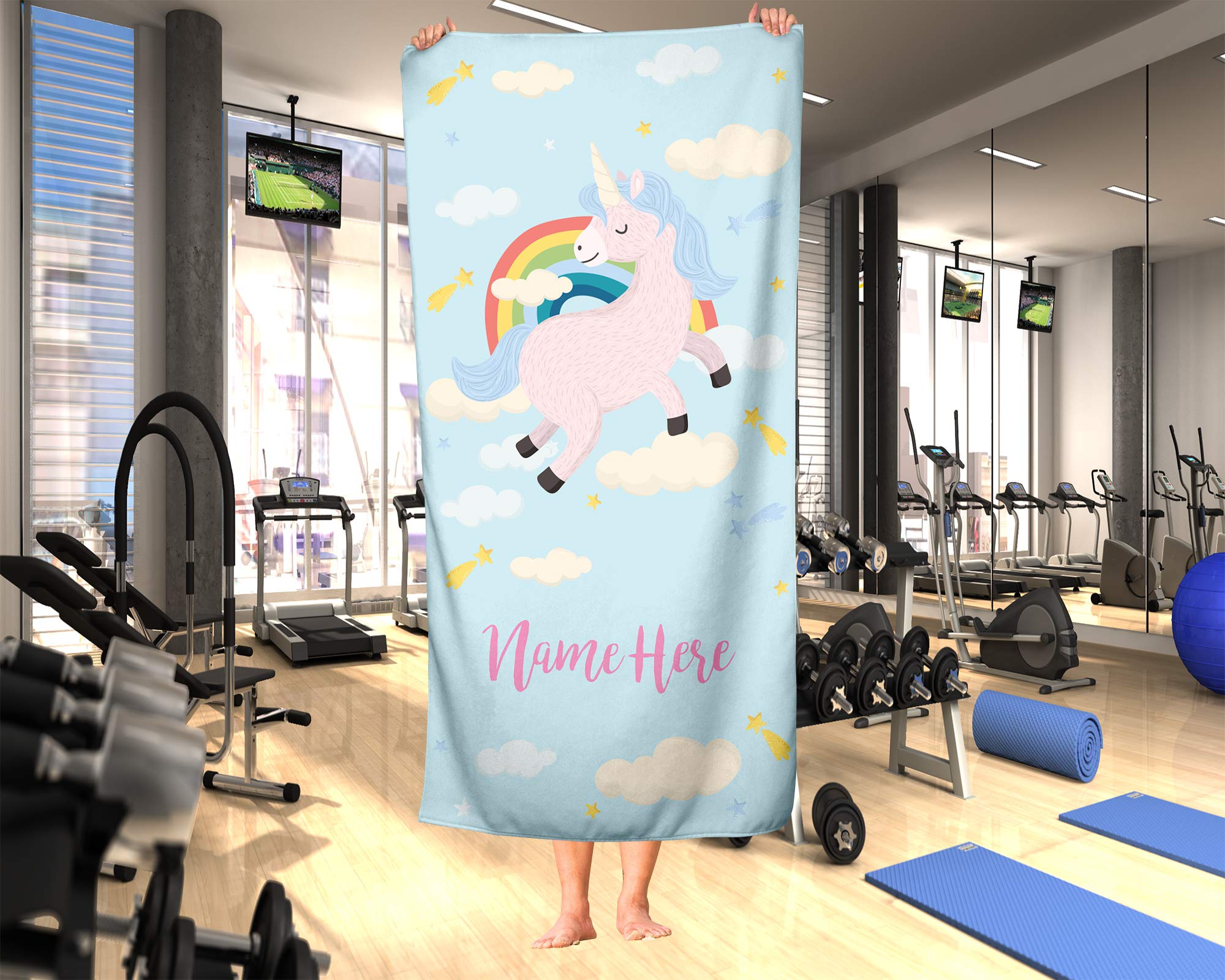 Custom Personalized Unicorn Rainbow Towel - Soft Absorbent Travel, Beach, Pool & Bath Towel for Adults, Kids, Toddlers & Babies - Perfect for Swimming, Spa, Gym & Home Use