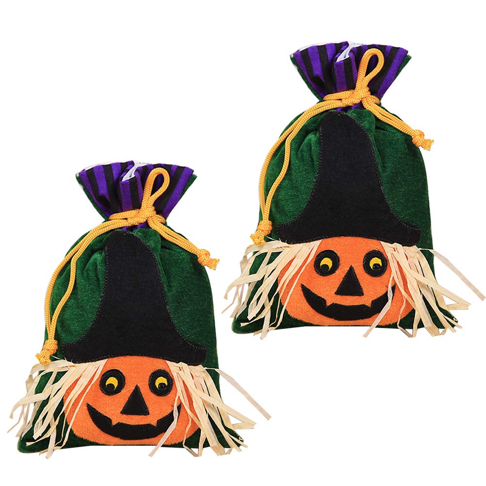 2 Pack Halloween Drawstring Candy Bags - Pumpkin Pattern Party Favors for Kids, Toddlers & Children | Portable Gift Pouch for Trick or Treat, Birthday Parties & Holiday Celebrations
