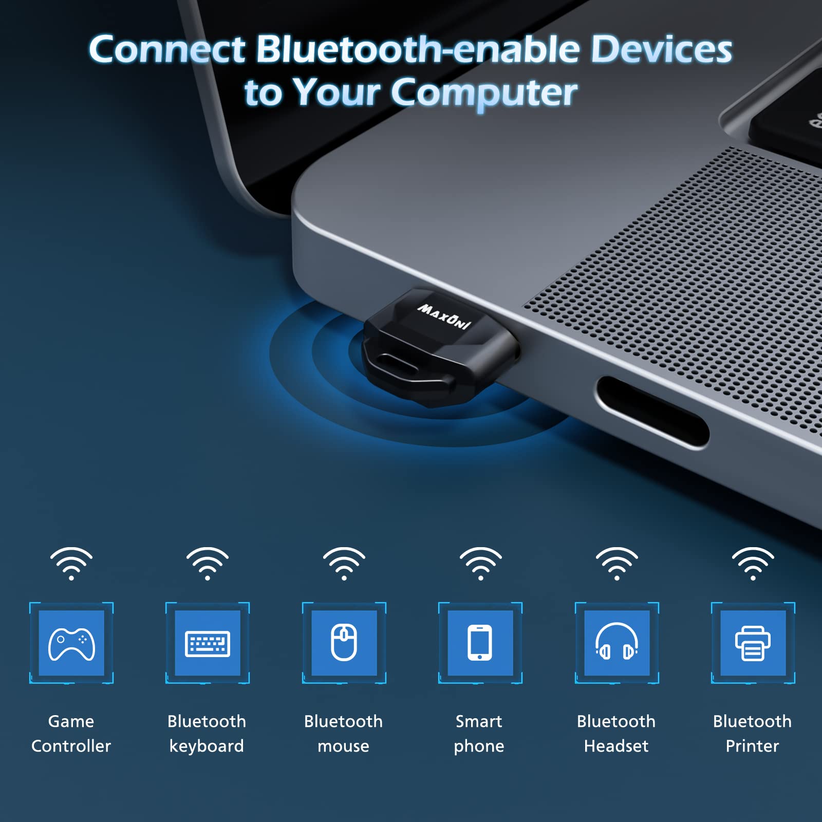 Maxuni USB Bluetooth 5.1 Adapter for PC, Laptop, Desktop - Low Latency Wireless Dongle for Keyboard, Mouse, Headphones | Windows 10/11 Plug & Play | Home Office, Gaming, Streaming Accessory