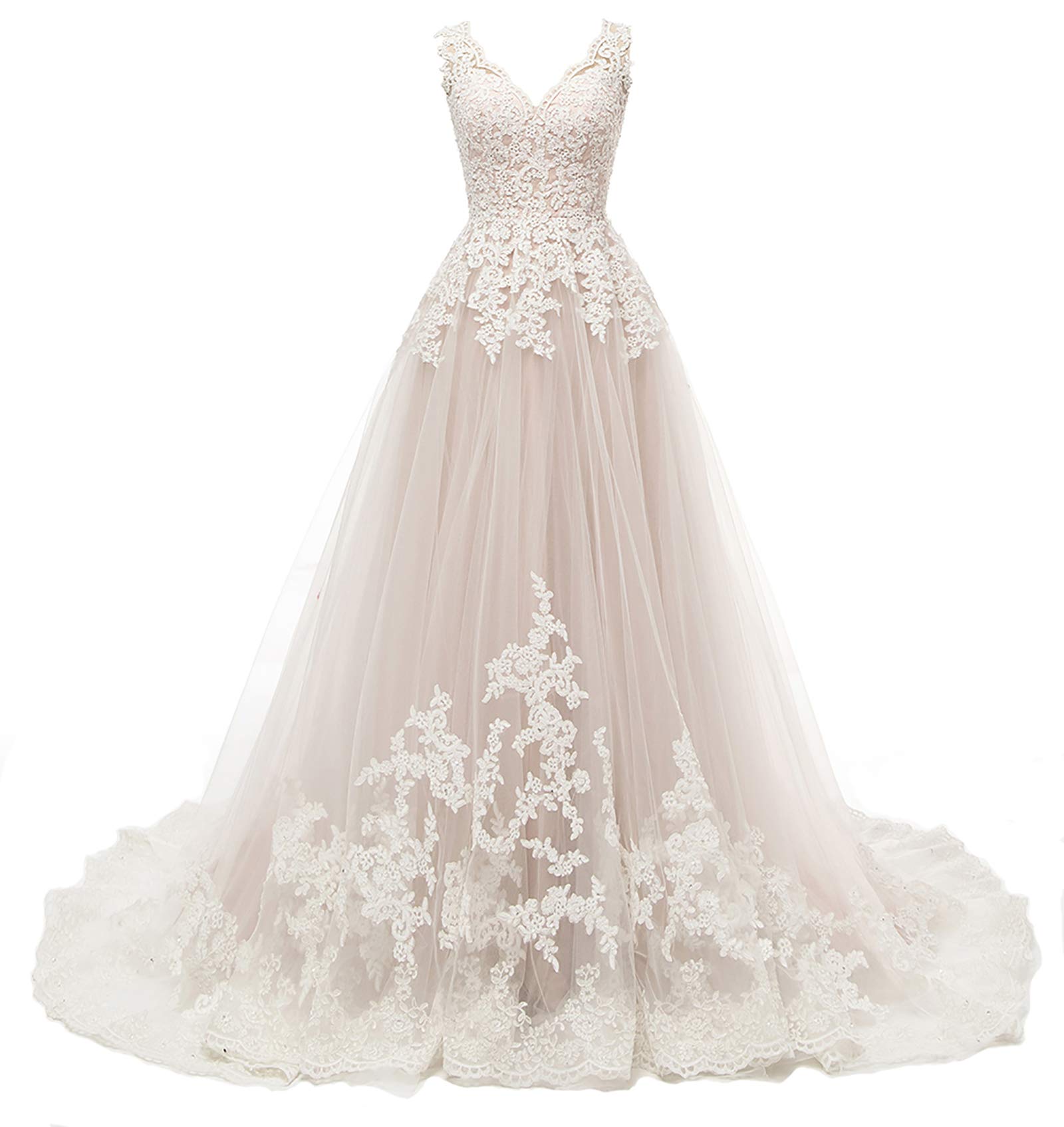 Molisa Elegant Tulle Ball Gown Wedding Dress with Lace Details - Long Formal Bridal Gown for Church Ceremony, Beach Wedding & Reception