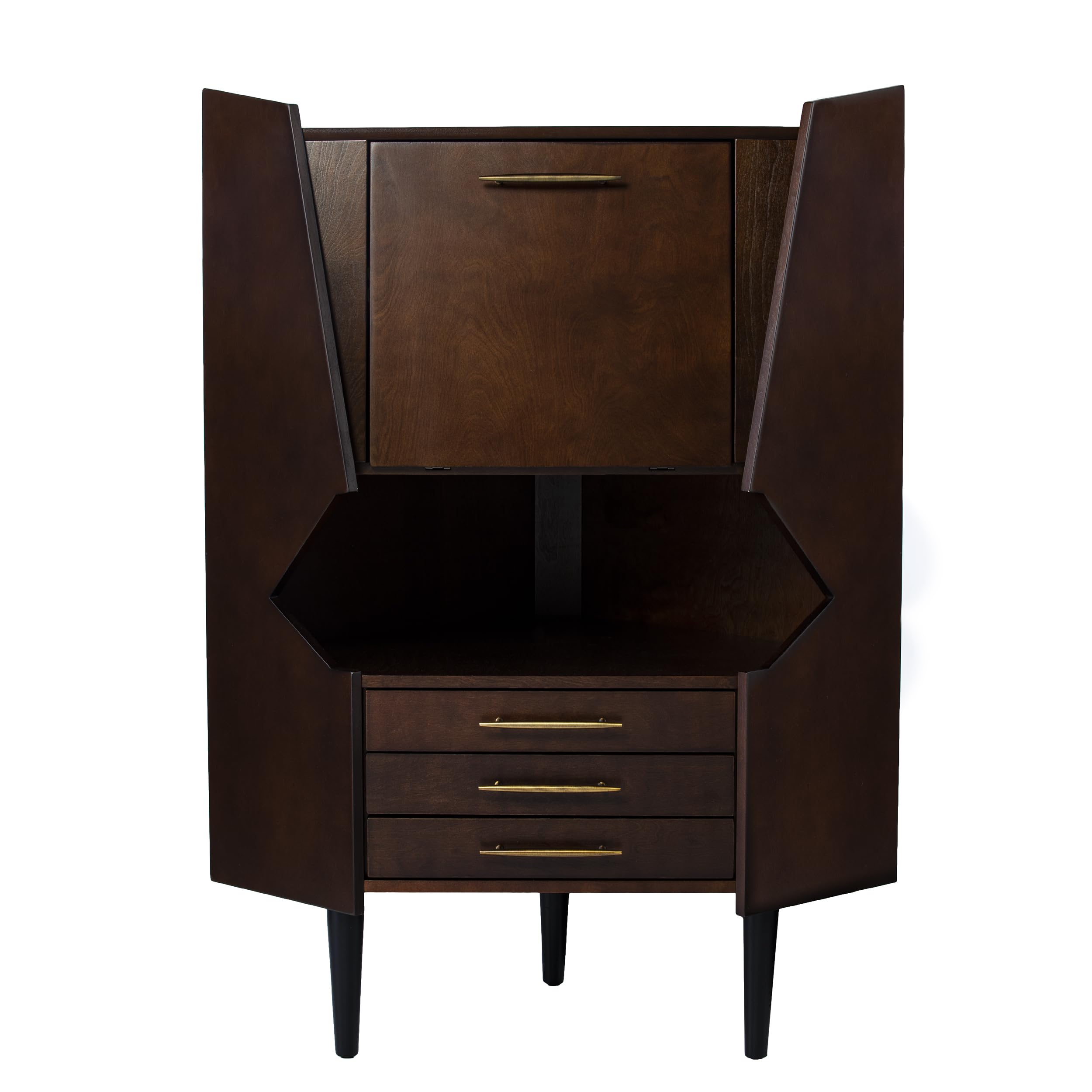 Larson Corner Storage Bar Cabinet - Brown Wooden Cabinet with Shelves & Doors for Living Room, Dining Room, or Home Bar - Space-Saving Furniture for Small Spaces