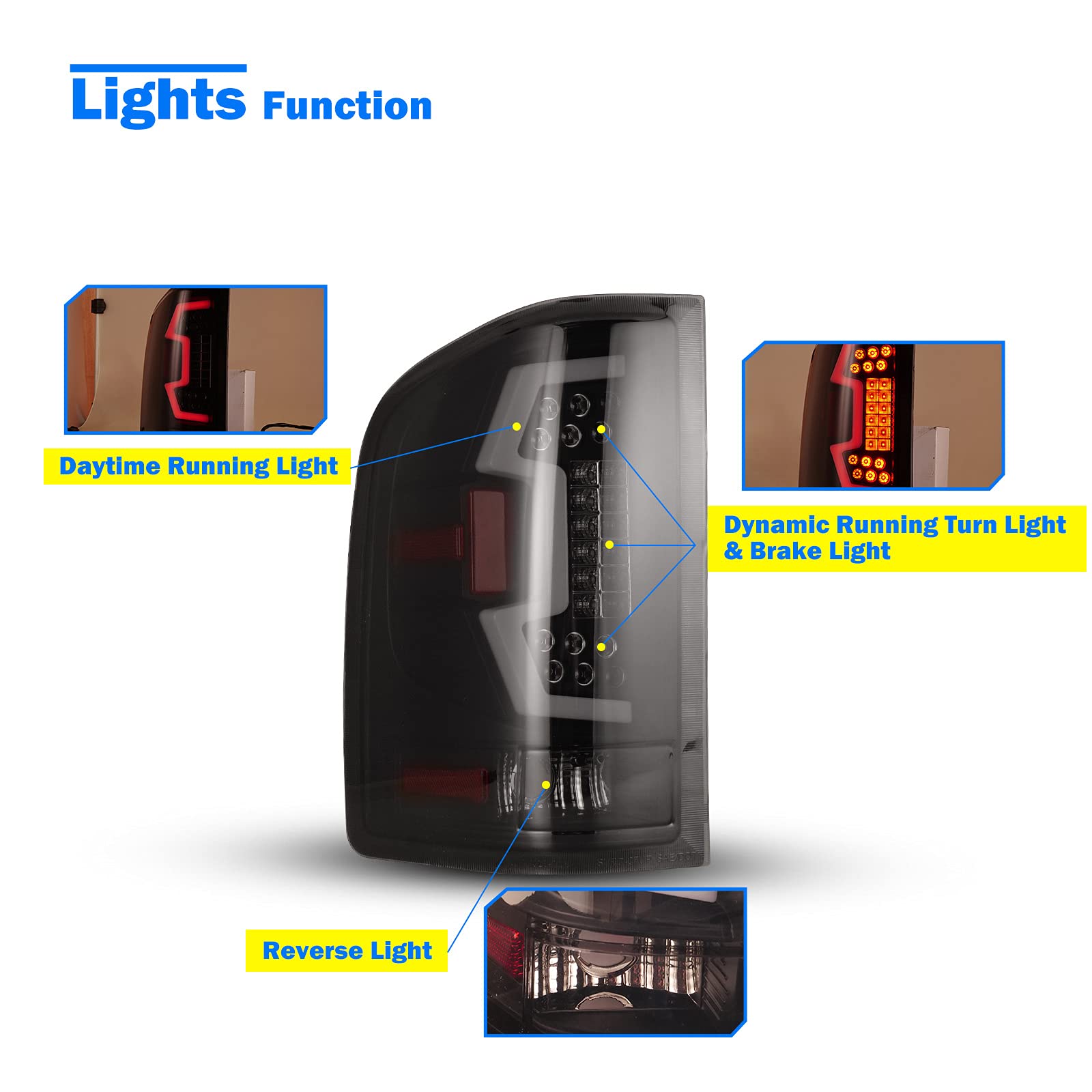 WOLFSTORM LED Sequential Tail Lights for 2007-2013 Chevy Silverado - Smoked Lens Replacement Assembly (1 Pair) - Enhanced Safety & Style for Night Driving & Custom Truck Upgrades
