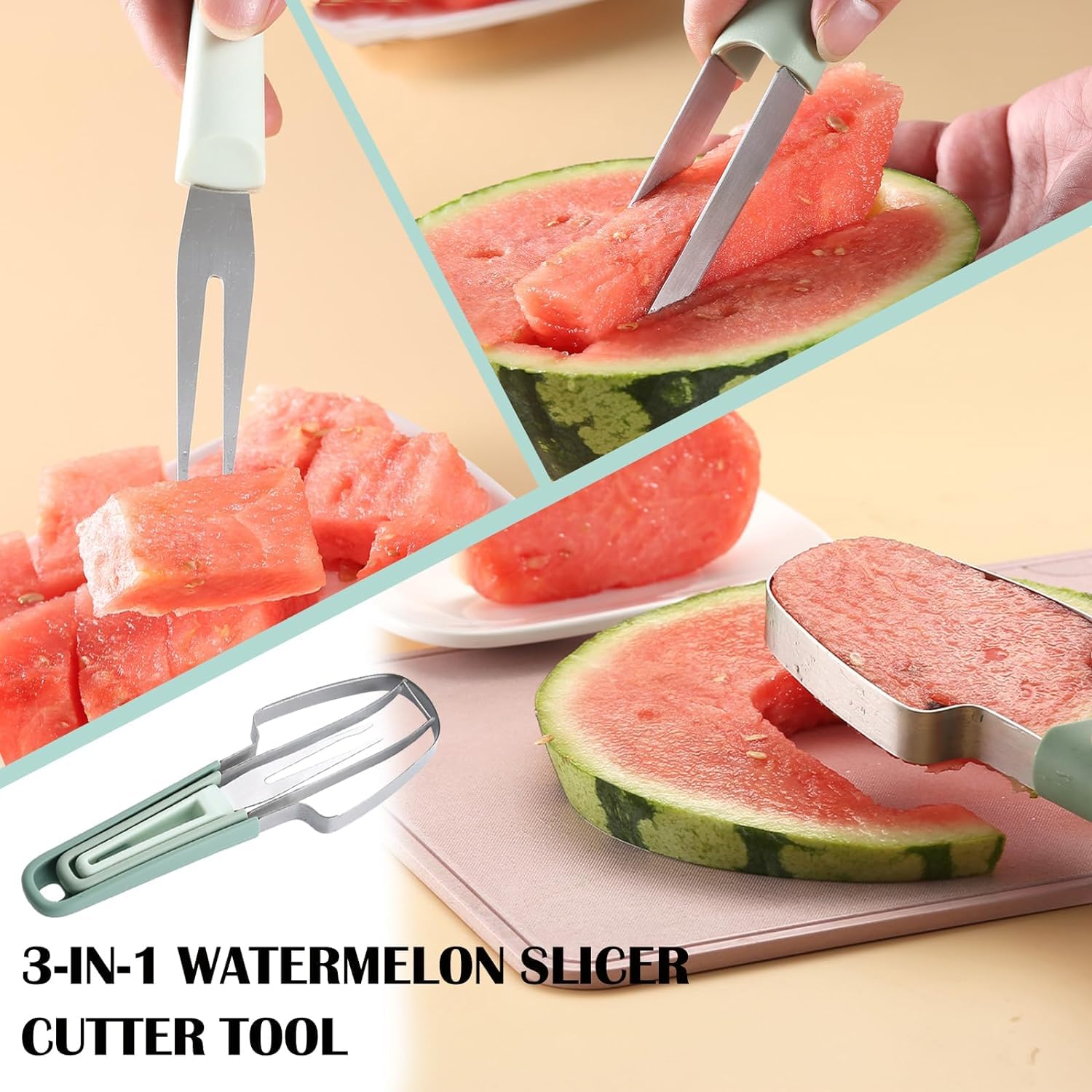 LP&MA 3-in-1 Watermelon Tool Set - Stainless Steel Popsicle Maker, Melon Baller & Slicer with Fork - Perfect for Summer BBQs, Picnics & Fruit Parties