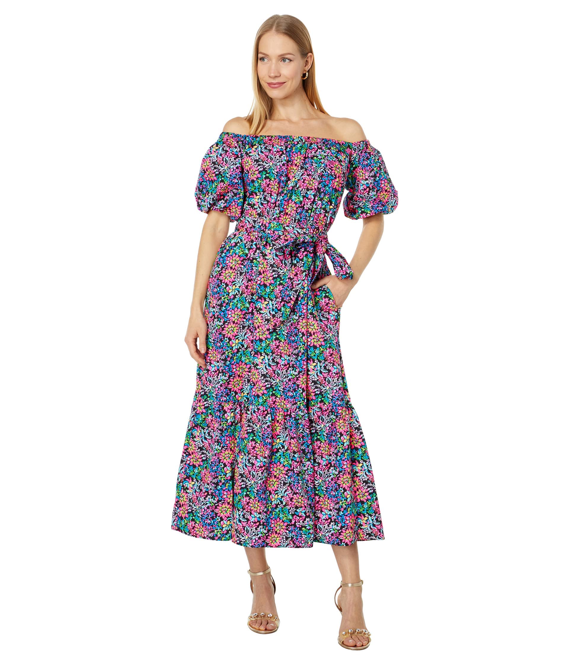 Lilly Pulitzer Tamie Off-The-Shoulder Floral Print Dress for Women | Summer Beach Party & Vacation Outfit | Perfect for Weddings, Bridal Showers & Tropical Getaways