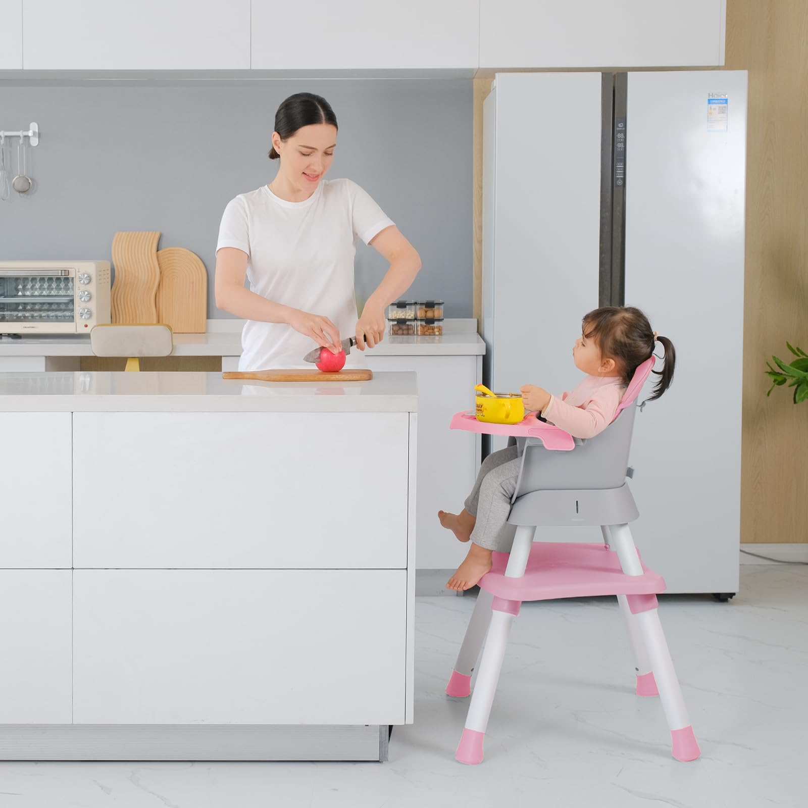 8-in-1 Convertible Baby High Chair with Removable Tray - Toddler Learning Table, Building Block Activity Center & Kids Stool Set (Pink) - Perfect for Mealtime, Playtime & Early Childhood Development