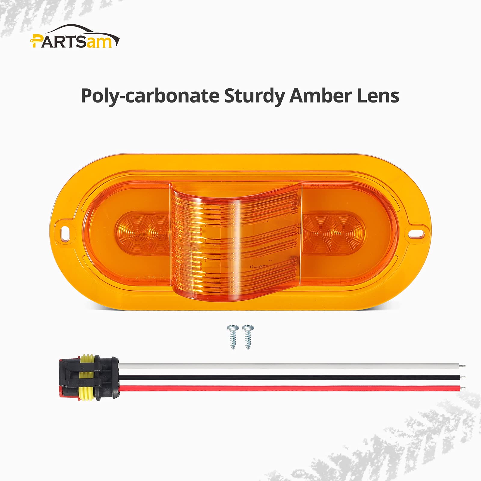 Partsam 2Pcs 6 Inch Oval LED Mid Ship Turn Signal & Side Marker Clearance Lights - Amber Lens, Sealed with 3-Wire Pigtail for LED Trailer Lights, Weathertight Plug - Perfect for Semi Trucks, Trailers & RVs