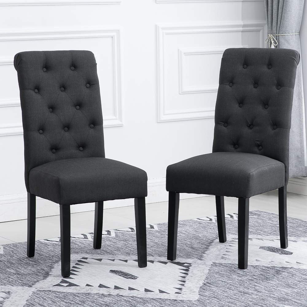 **2 Pack High Back Upholstered Dining Chairs with Wooden Legs - Comfortable Fabric Padded Kitchen & Dining Room Chairs for Home, Restaurant, and Office Use**