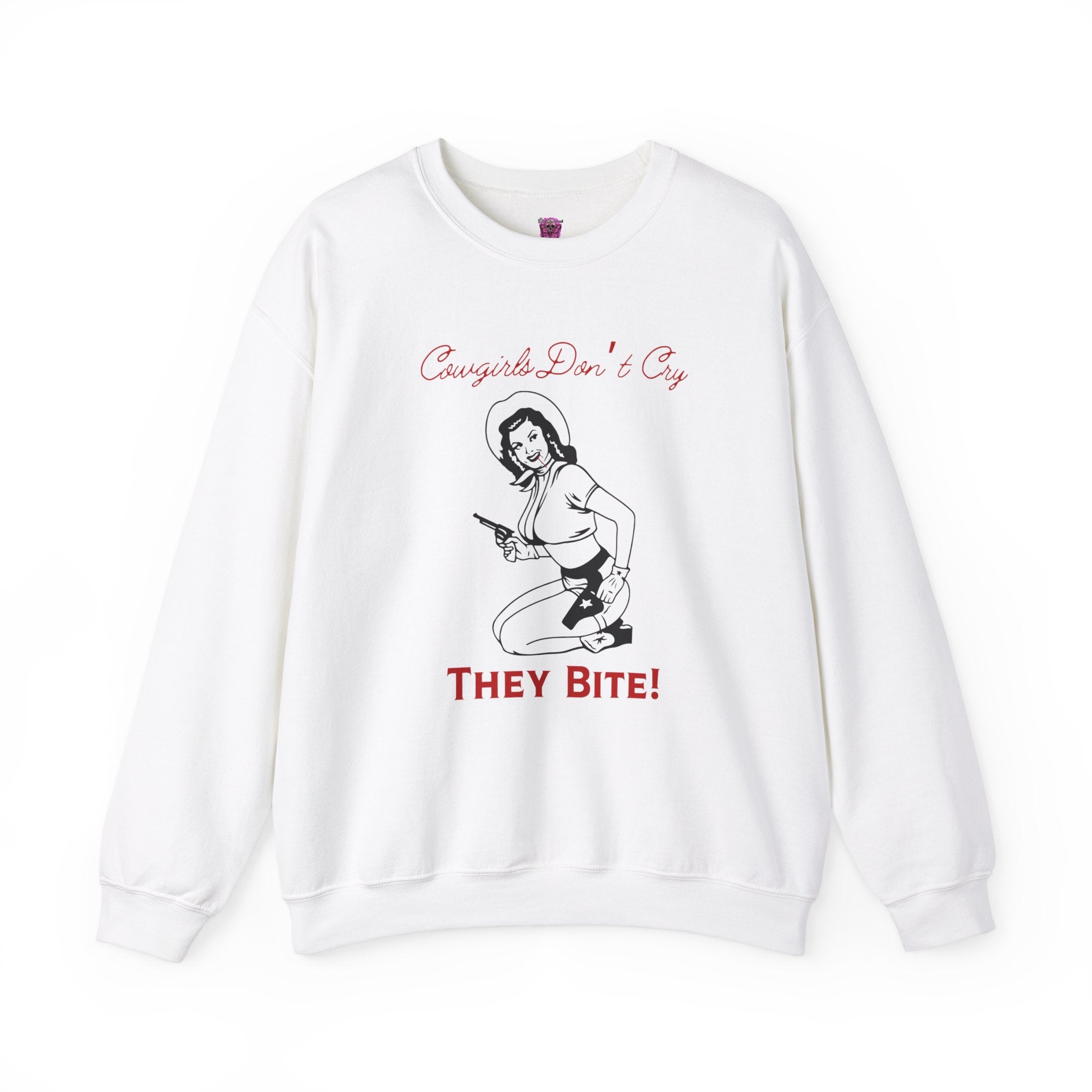 Stylish Cowgirls Bite Graphic Crewneck Sweatshirt - Western Fashion for Women | Perfect for Rodeo, Country Concerts & Casual Outfits