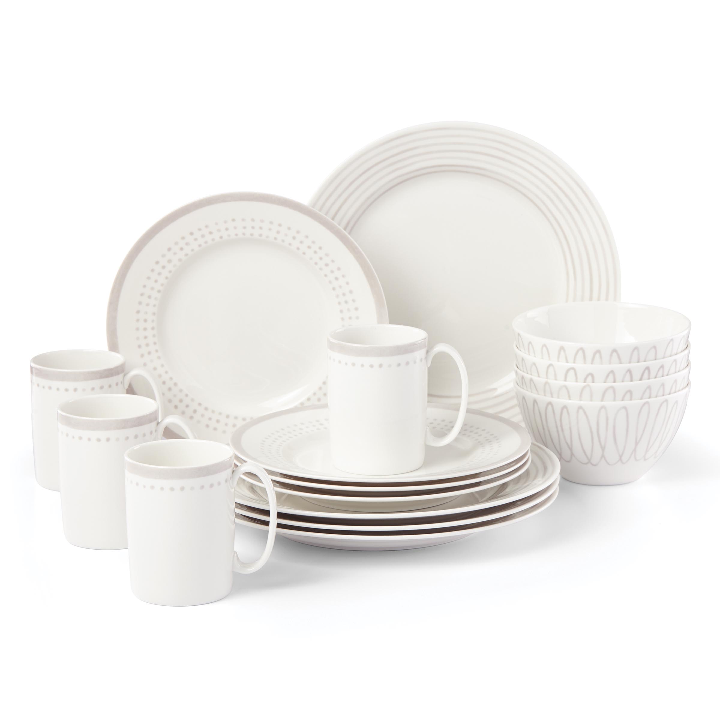 Charlotte Street East 16-Piece Dinnerware Set - Porcelain Dinner Plates, Bowls & Mugs - Elegant Tableware for Everyday Dining, Family Gatherings & Dinner Parties