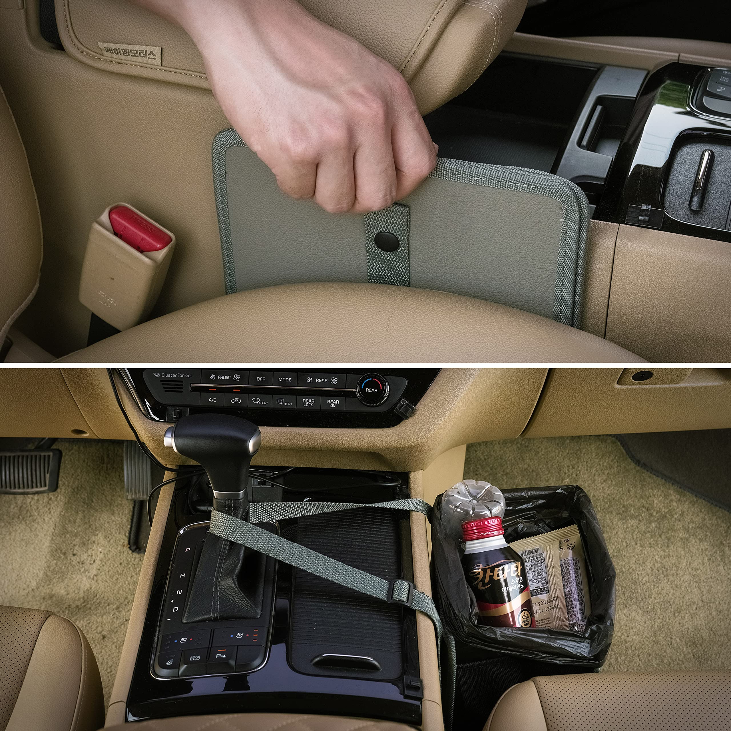 Foldable Hanging Car Trash Can - Vegan Leather Auto Garbage Bin with Oxford Cloth Lining for Vehicles (Medium, Gray) | Perfect for Road Trips, Commuting & Keeping Your Car Clean