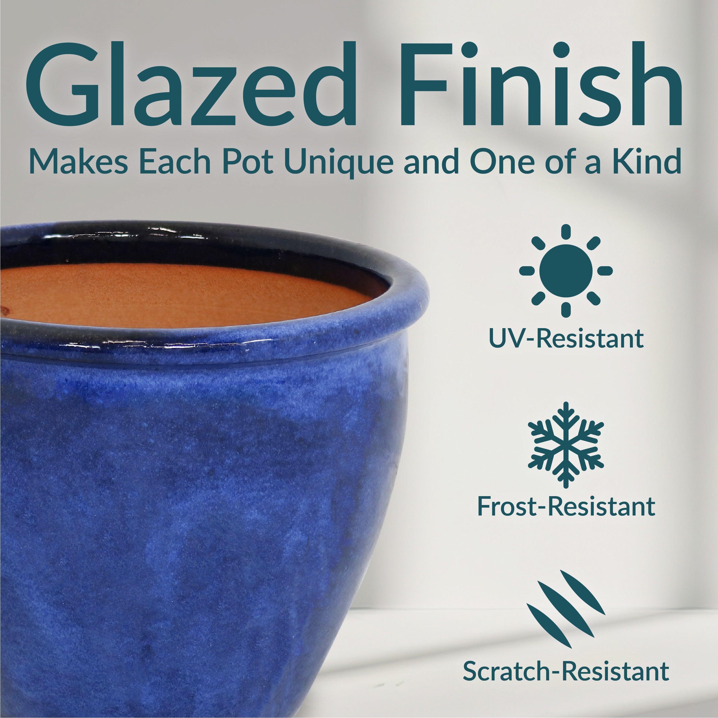 Sunnydaze Chalet Glazed Ceramic Plant Pots with Drainage Holes - Set of 2, Indoor Outdoor Garden Decor for Flowers, Succulents, Herbs - Perfect for Patio, Balcony, and Home Décor