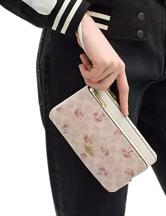 Coach Double Zip Wallet with Signature Canvas & Floral Print - Stylish Women's Crossbody Wallet for Everyday Use, Travel & Gift Giving