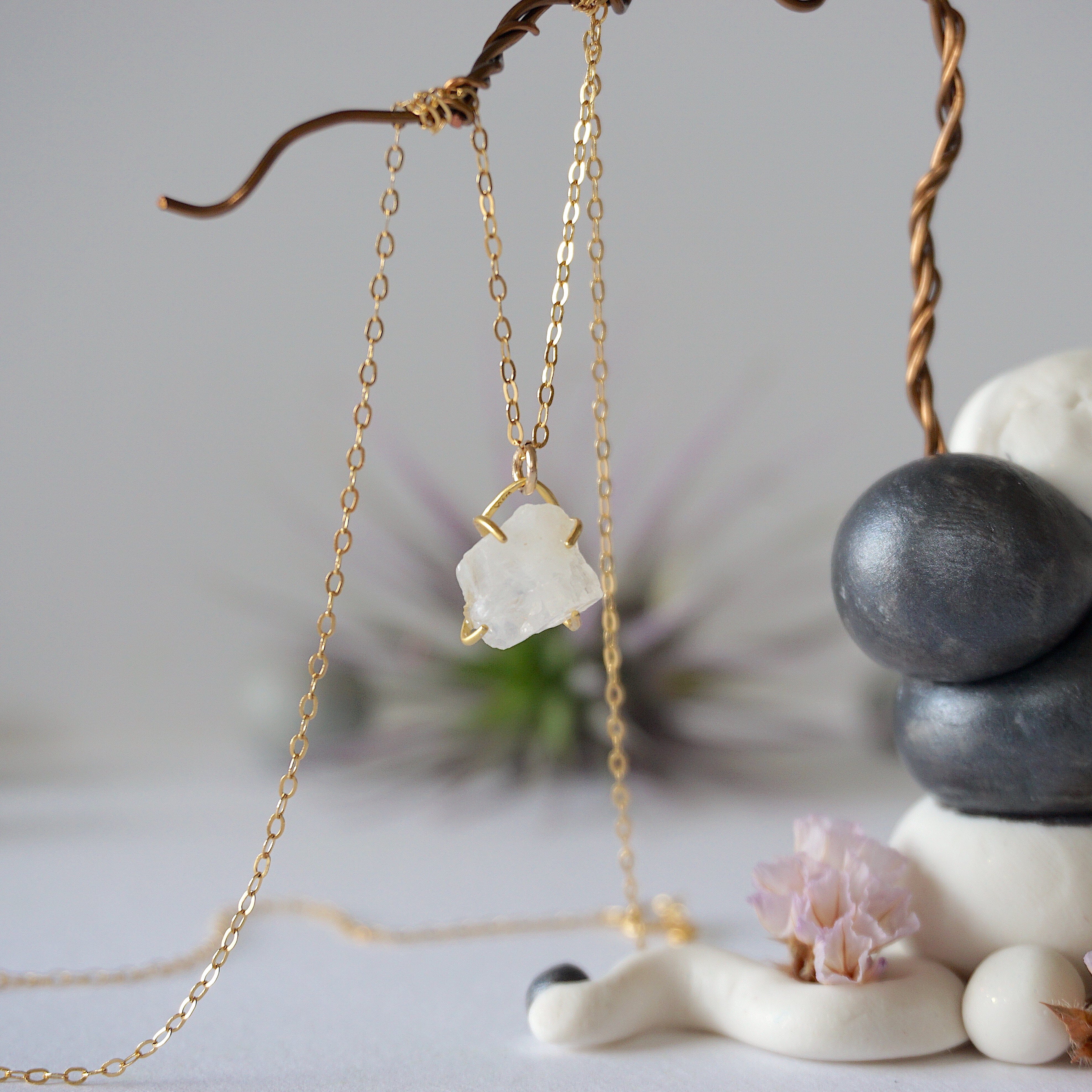 14K Gold Filled Rainbow Moonstone Huggie Charm Necklace for Women - Elegant Dainty Jewelry for Everyday Wear, Gift Giving & Special Occasions