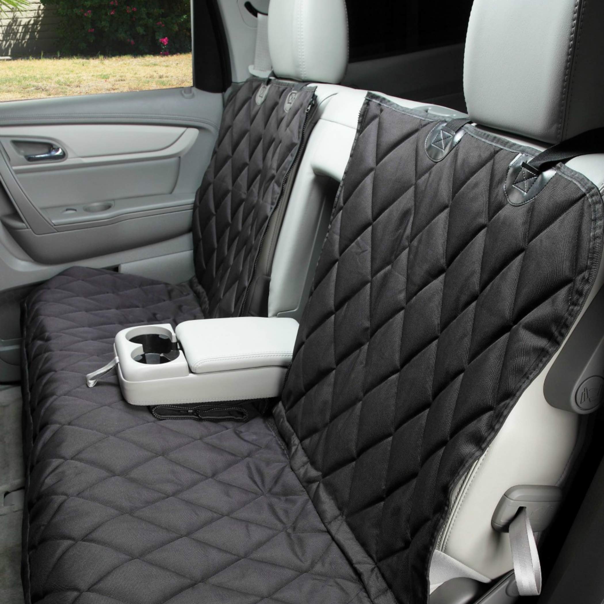 4Knines Heavy Duty Waterproof Dog Seat Cover for Cars, Trucks & SUVs - XL Black Non-Slip Back Seat Protector Fits 60/40 Split Bench with Middle Seat Belt | Perfect for Pet Travel, Outdoor Adventures & Daily Commutes