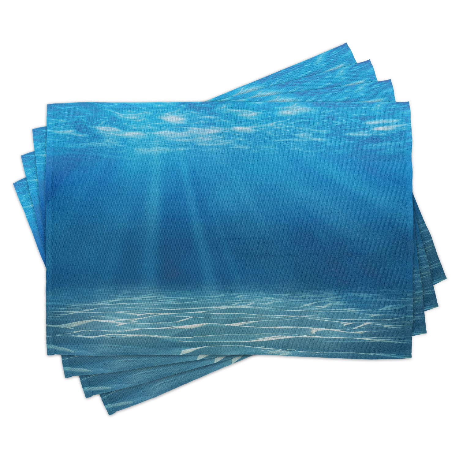 Ambesonne Ocean Placemats Set of 4 - Sun Rays Underwater Scenery Washable Fabric Place Mats for Dining Table, Kitchen Decor in Blue Turquoise | Perfect for Beach House, Coastal Theme Dining, and Ocean-Inspired Home Decor