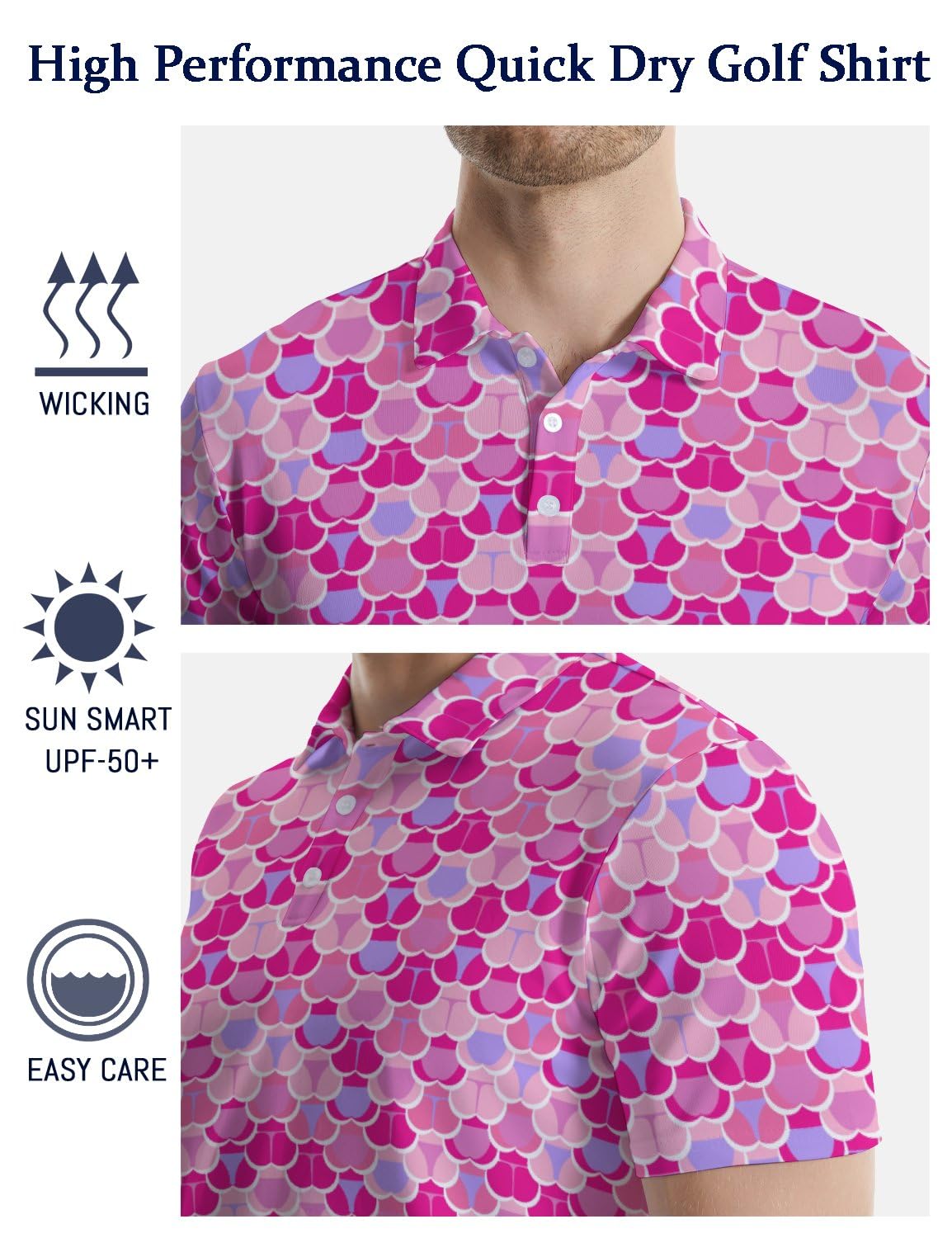 Funny Hawaiian Golf Polo Shirts for Men - 80s Retro Beach Style for Summer Golfing