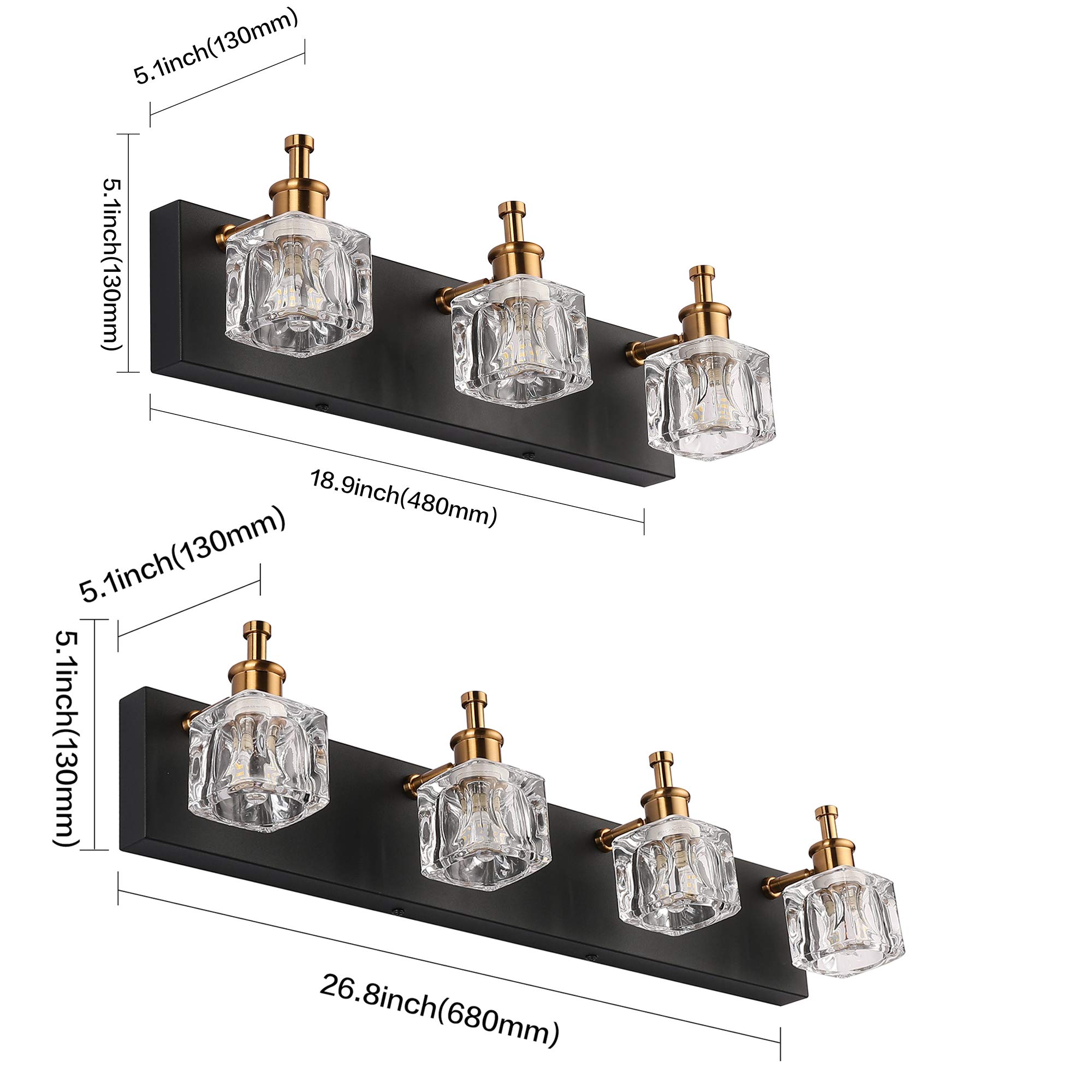PRESDE Modern Bathroom Vanity Light Fixture - 3 or 4 Light Black Mirror Mount for Bathroom, Powder Room & Dressing Area | Perfect for Makeup, Shaving & Grooming