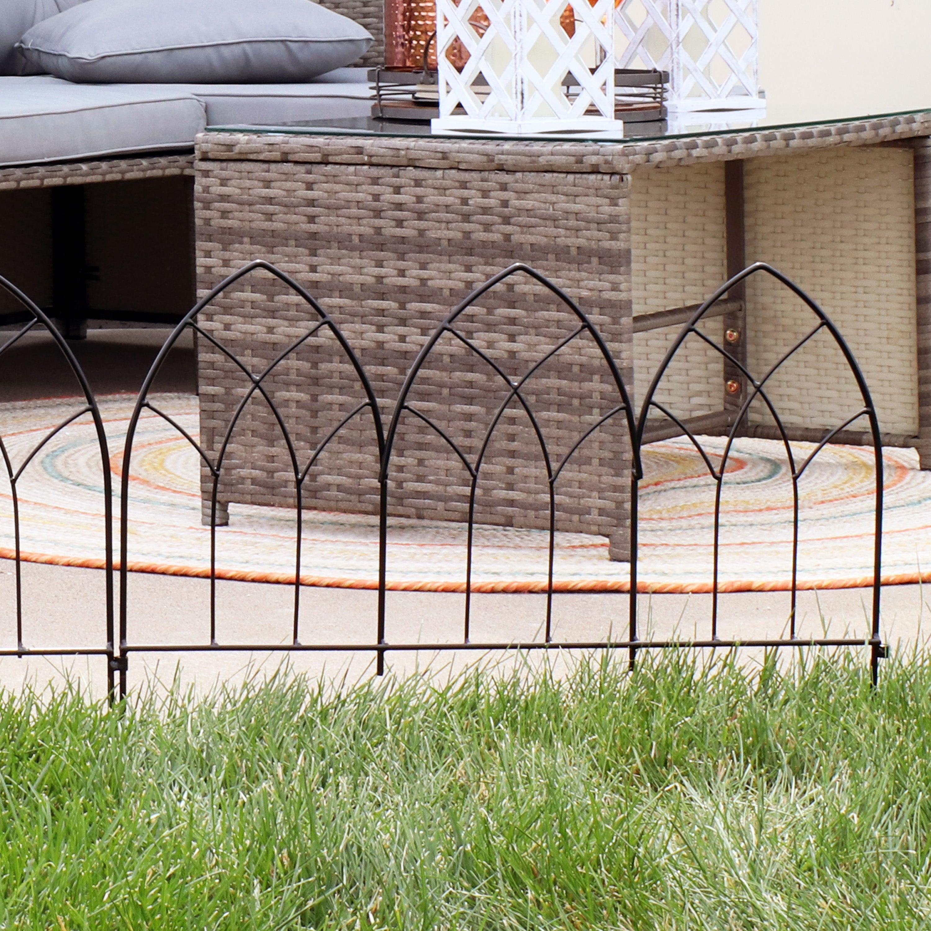 Sunnydaze 5-Piece Narbonne Steel Garden Fence Panels - 9' Overall Height, Rust-Resistant Outdoor Metal Fencing for Yard, Lawn, and Garden Protection - Perfect for Home Landscaping and Property Boundaries