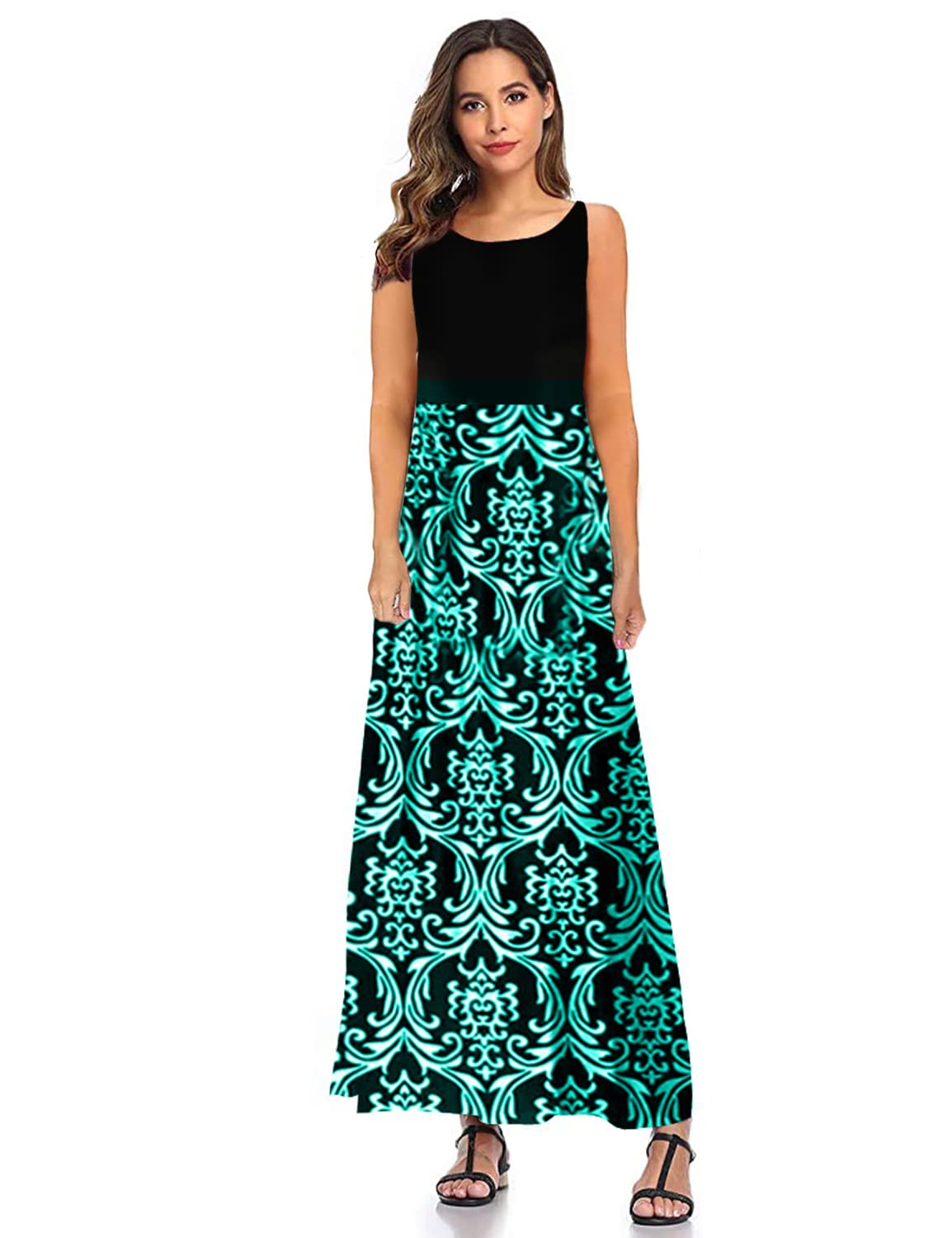 SHELY Women's Sleeveless Loose Plain Casual Maxi Long Dress with Pockets - Summer Beach Cover Up, Vacation Outfit, Boho Chic Style for Outdoor Activities