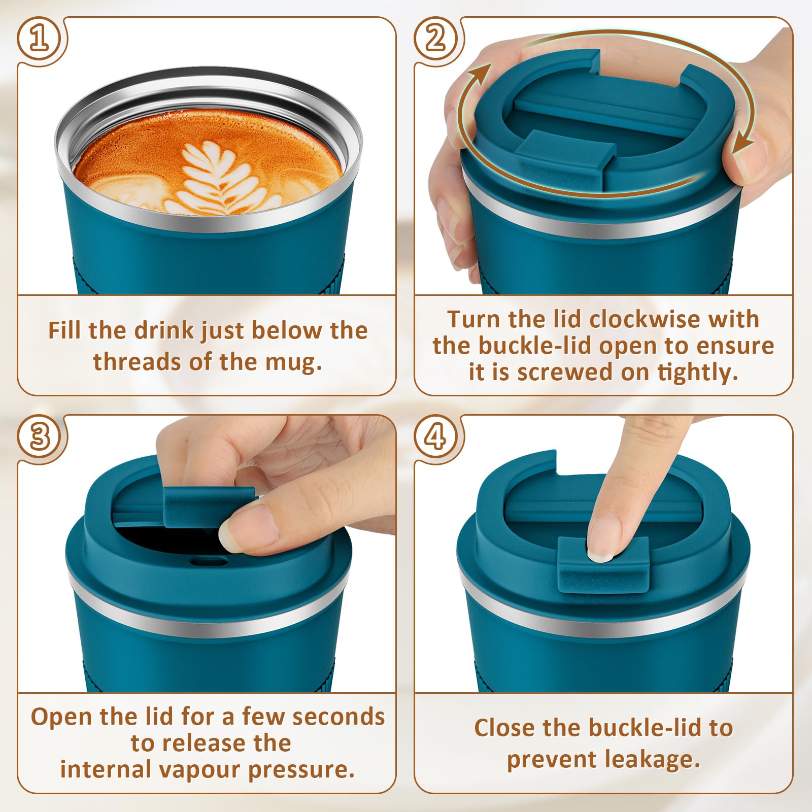 KETIEE 12oz Insulated Stainless Steel Travel Coffee Mug - Leakproof Lid, Vacuum Sealed for Hot & Cold Drinks, Reusable Coffee Tumbler for Commuting, Camping & Office (Blue) - Perfect for Coffee, Tea & Smoothies On-The-Go
